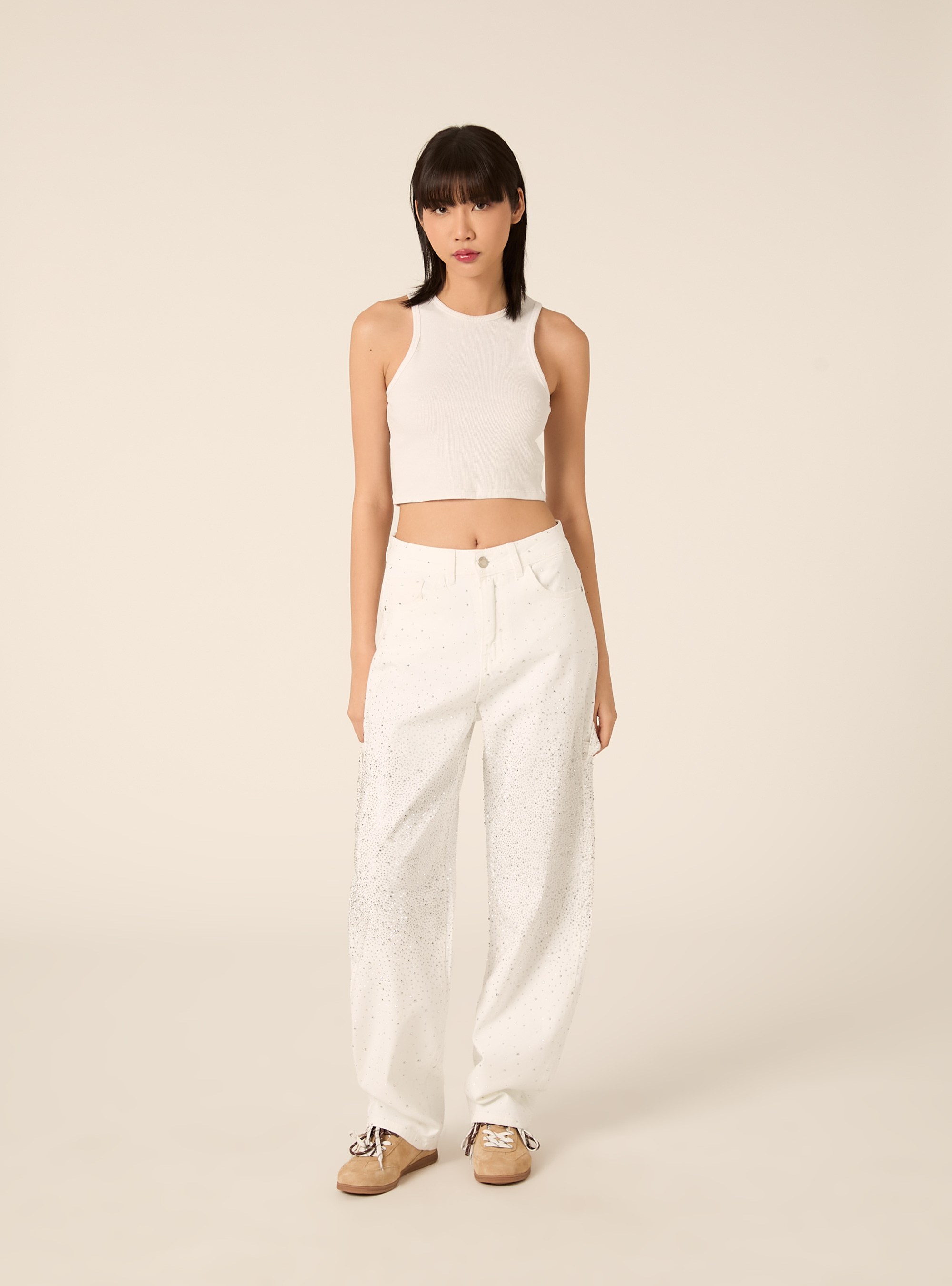 Baggy carpenter jeans colorato con strass, WH1 OFF WHITE