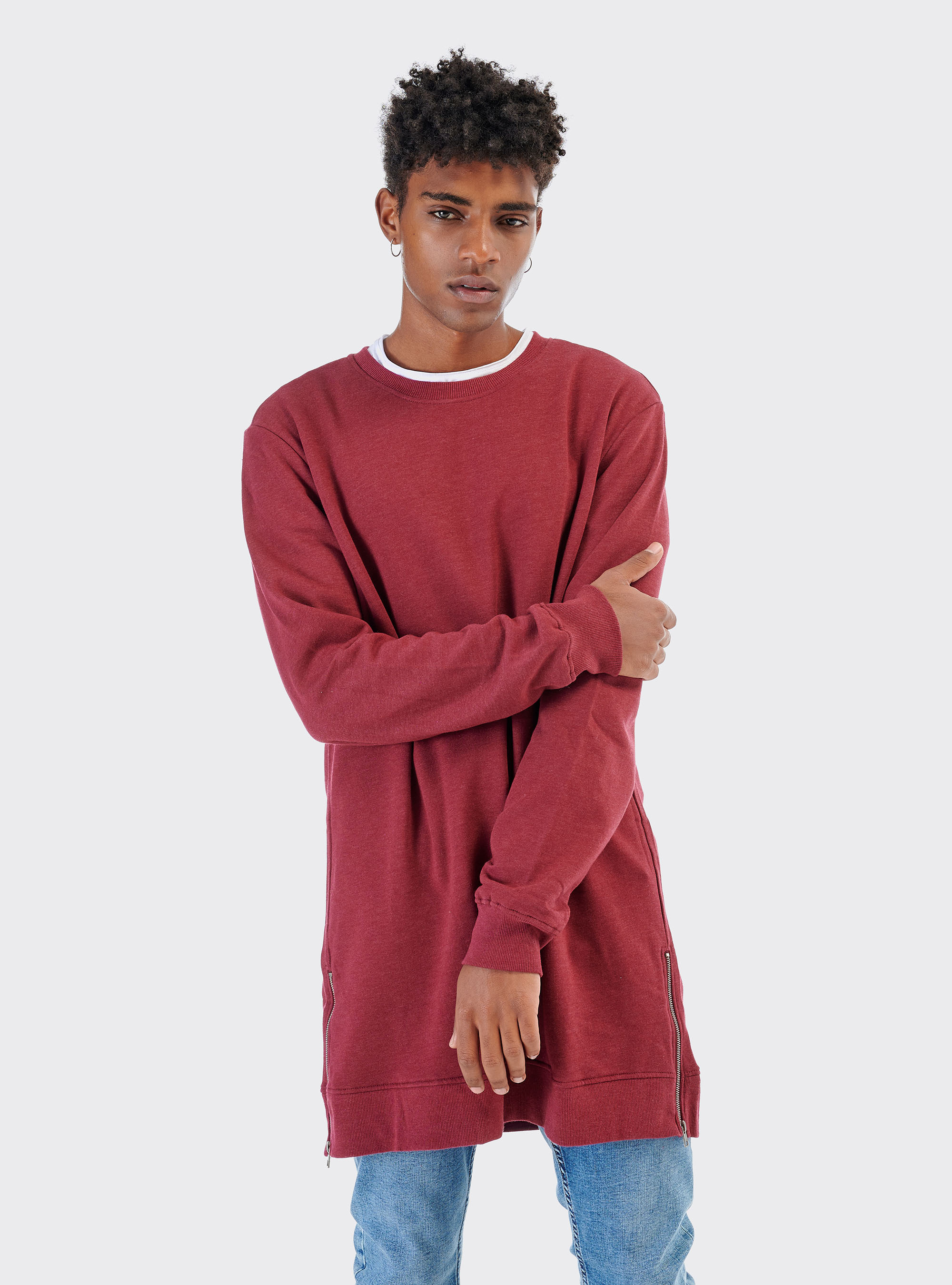 Felpa girocollo lunga con zip ai lati, PURPLE