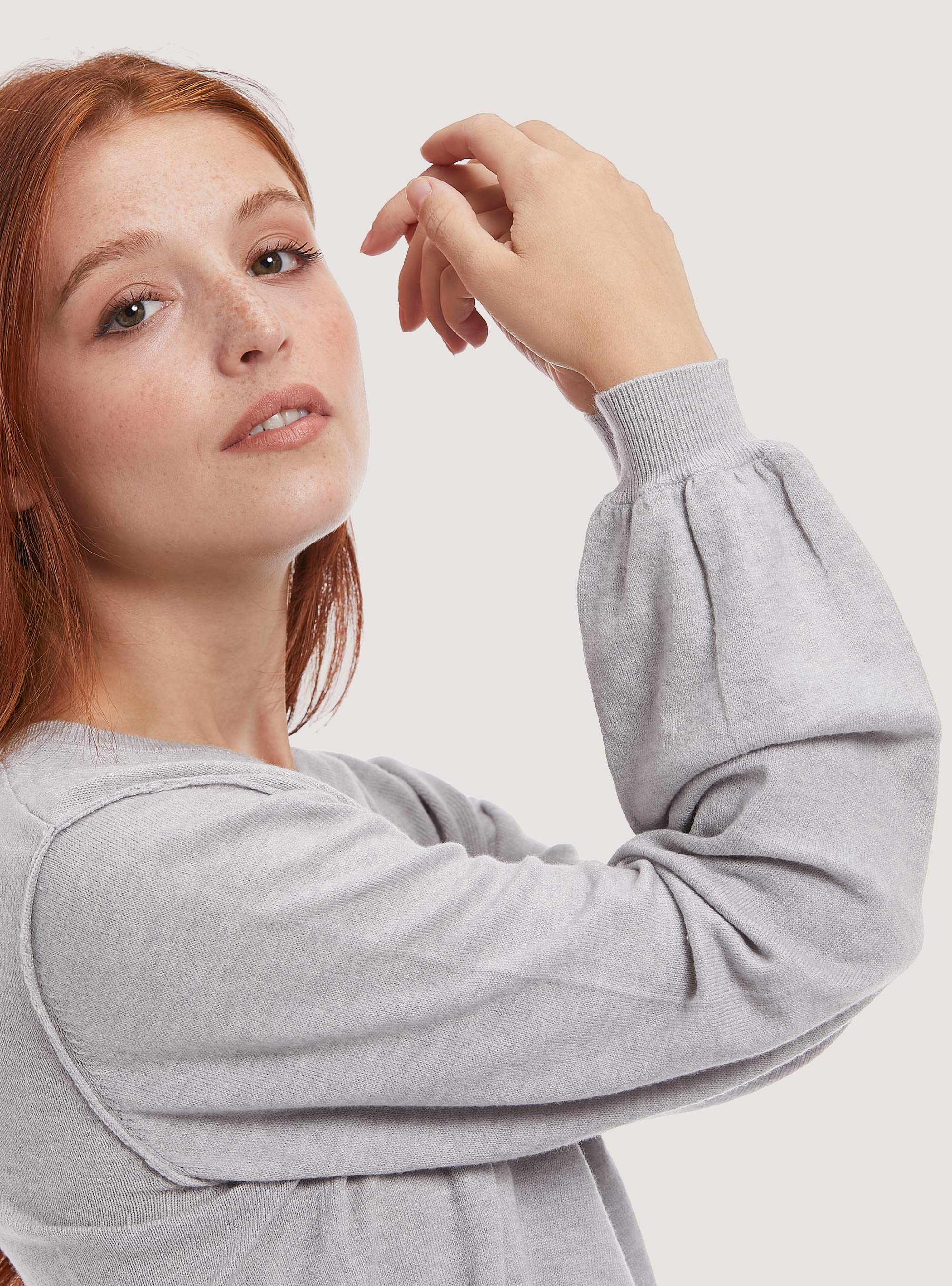 Jersey corto con mangas abullonadas, C148 ICE MELANGE