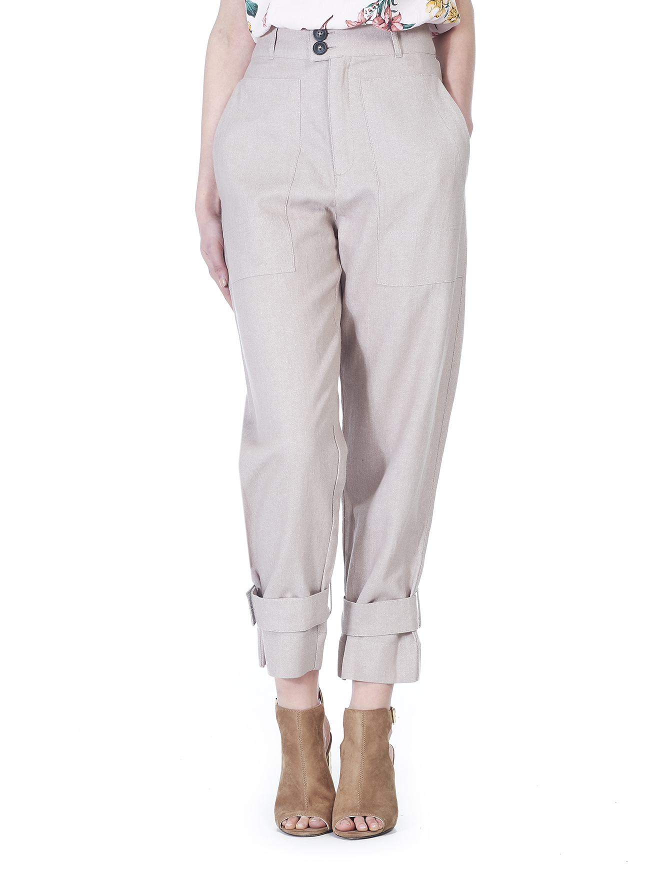 Pantaloni utility con tasconi a vita alta, SABBIA