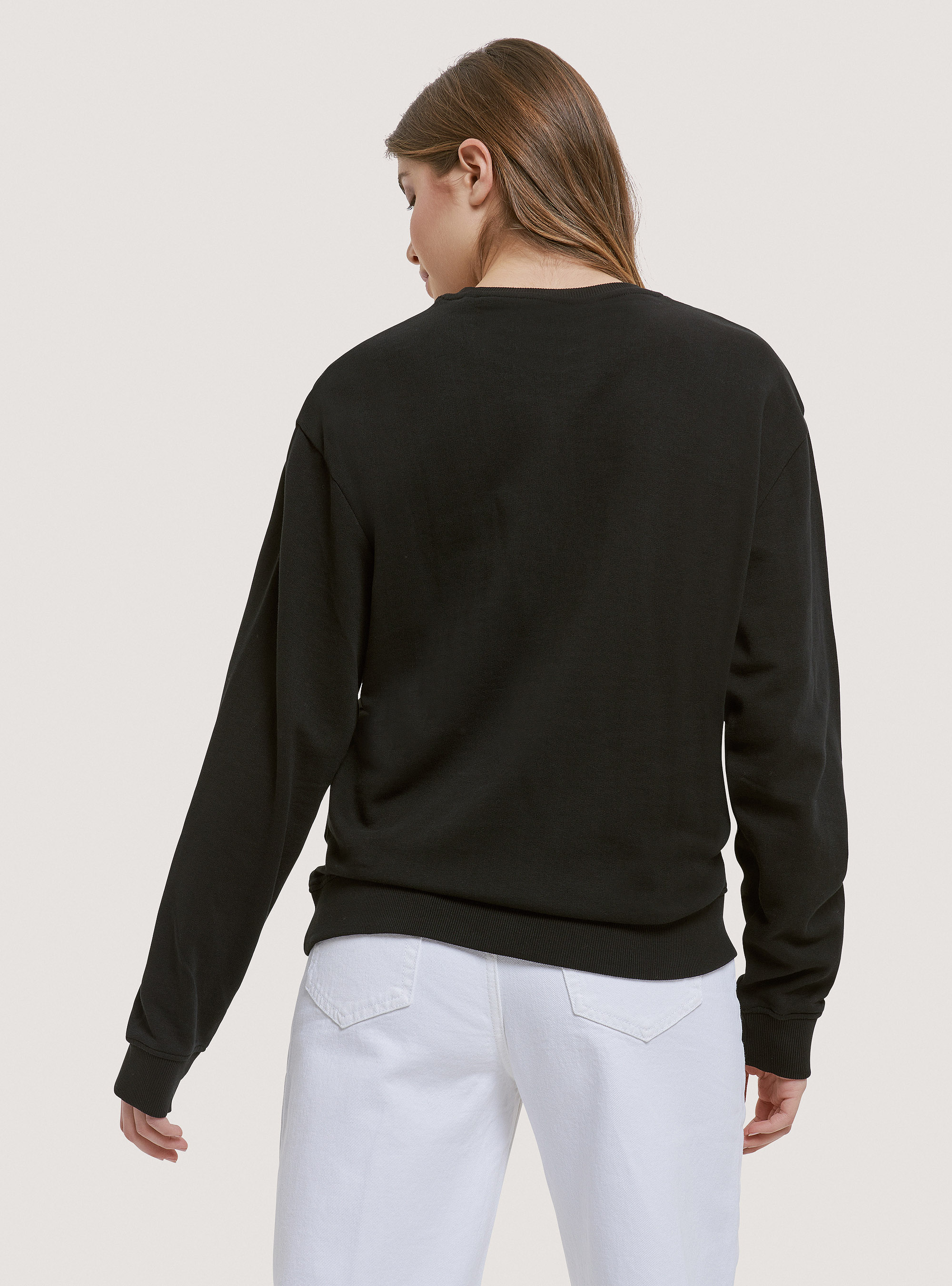 Sweat-shirt basique à col ras du cou en coton, C101 BLACK