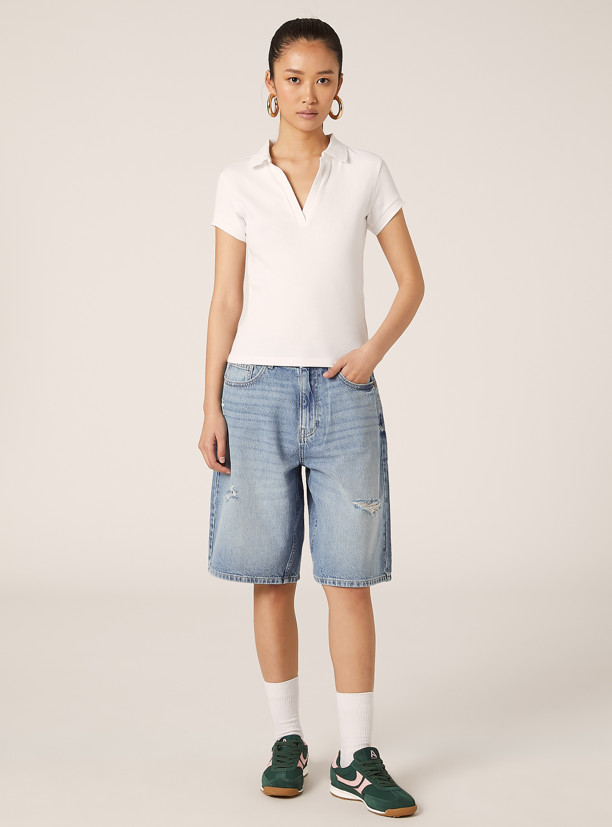 Ribbed cotton polo shirt, WH3 WHITE