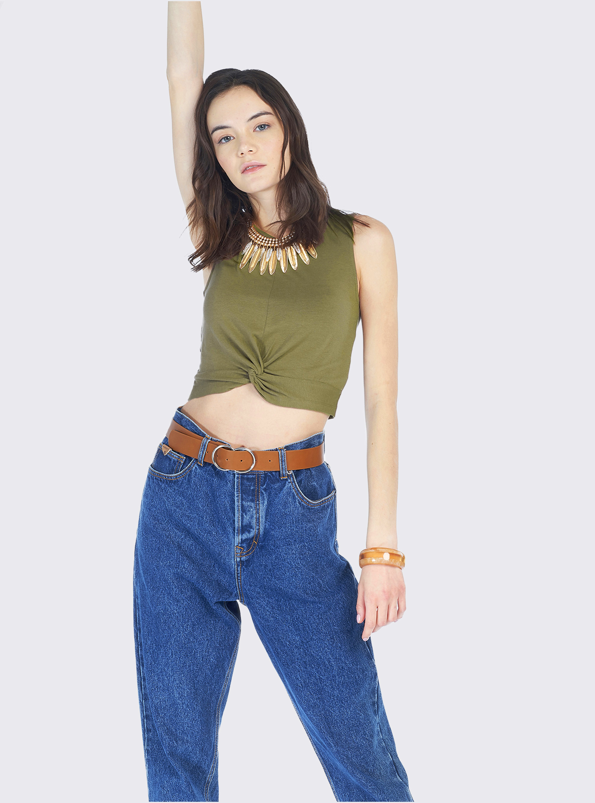 Cropped top essential con nodo in cotone elasticizzato, C0616 KAKY