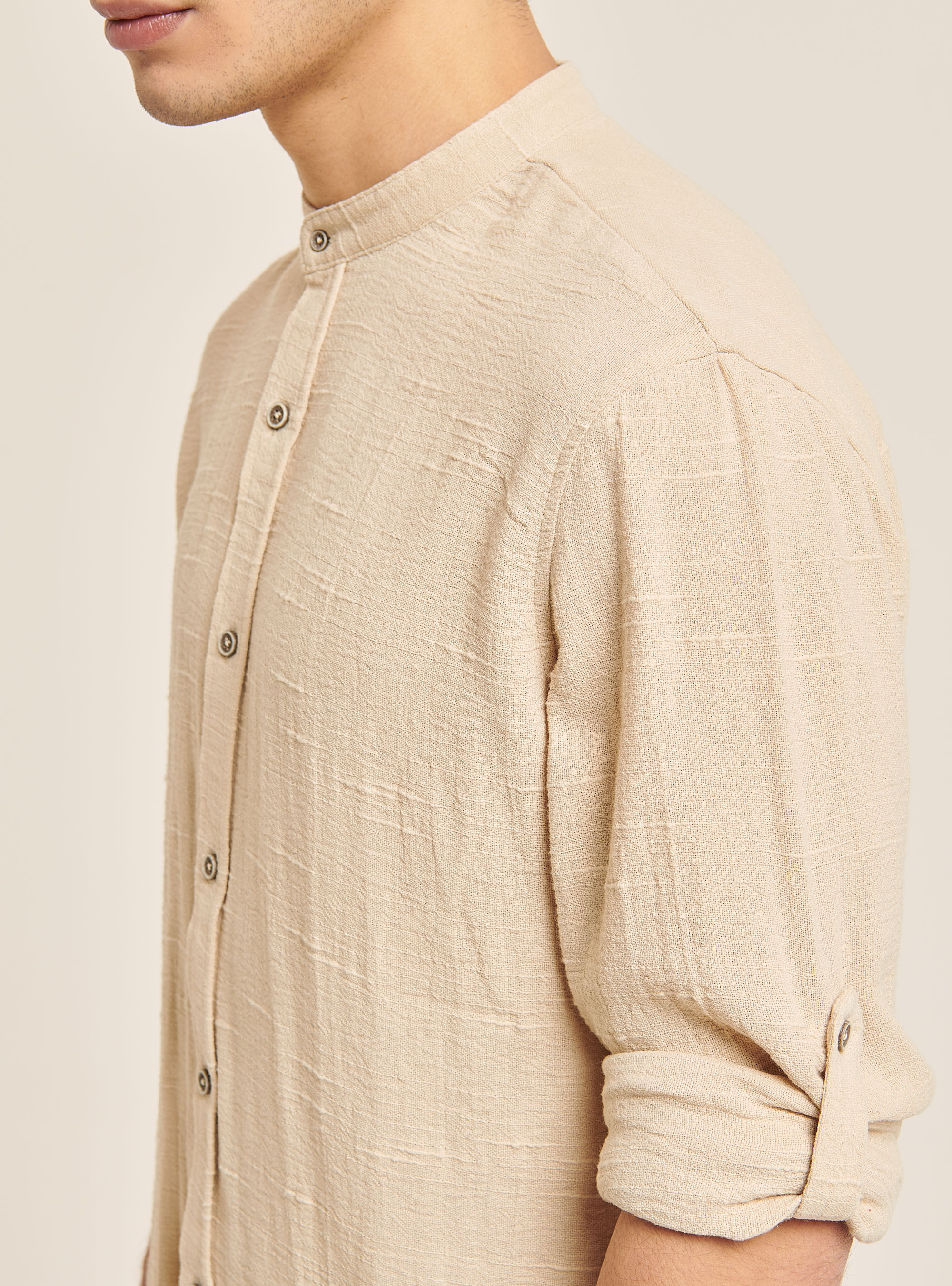 Chemise en lin mélangé avec col coréen, C141 CREAM