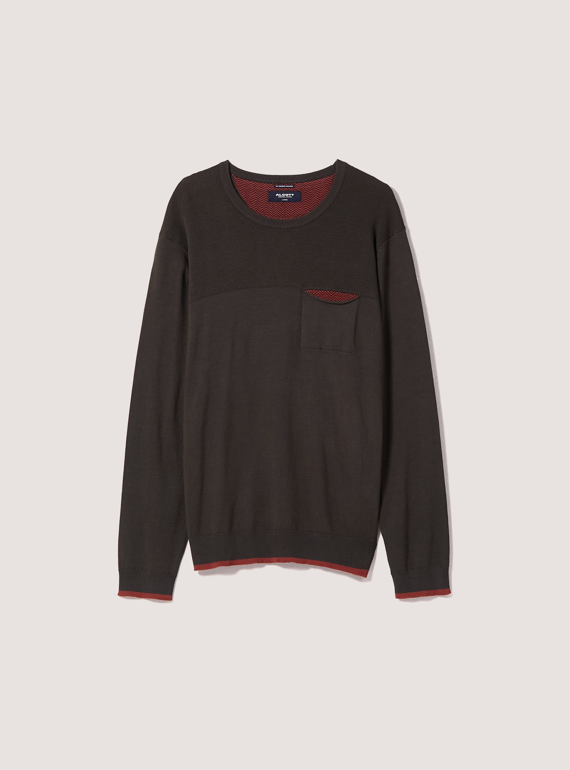 Pullover fine con taschino in morbida viscosa, KY1 KAKY DARK