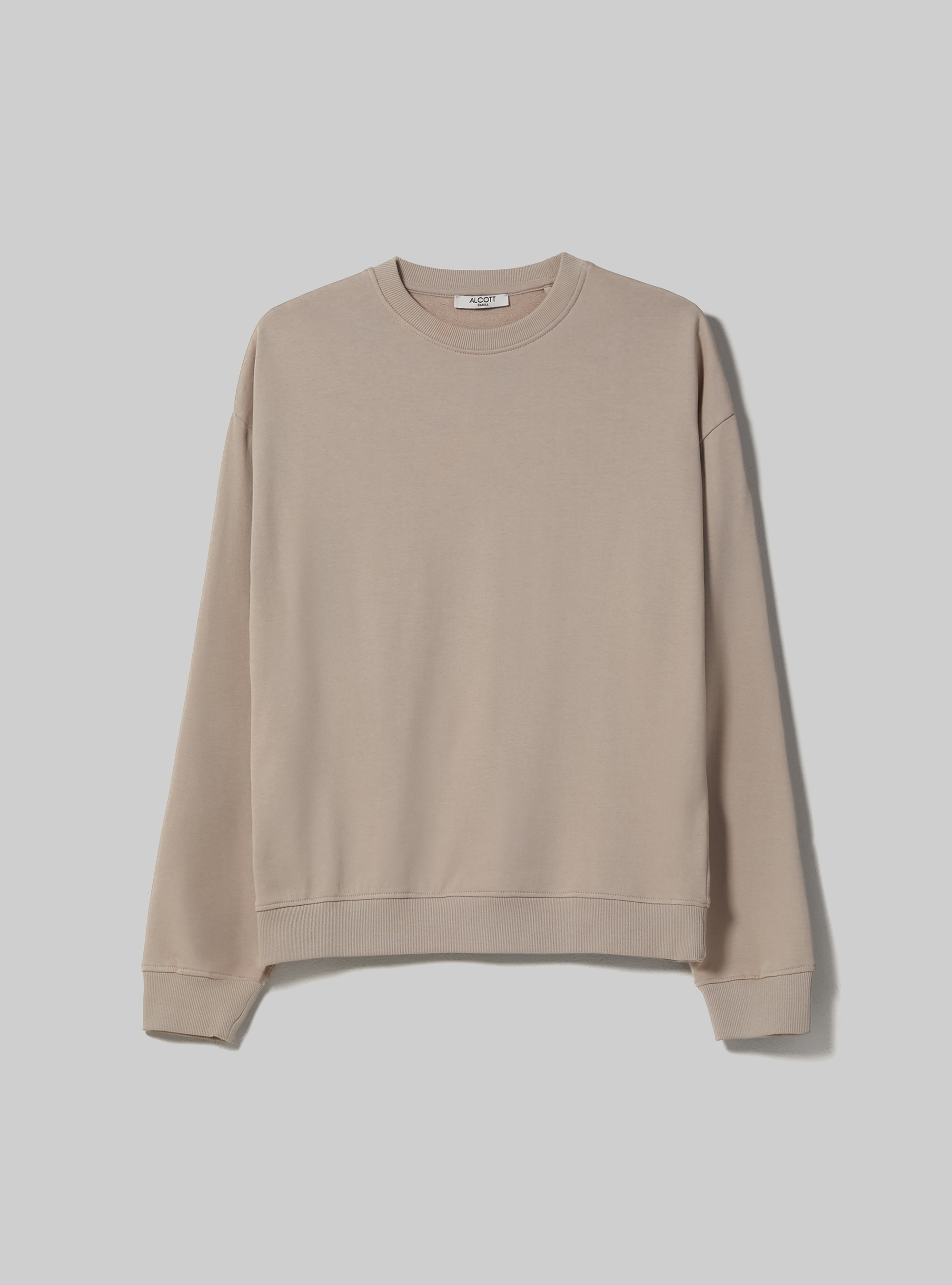 Sudadera lisa de algodón con cuello redondo, BG3 BEIGE LIGHT