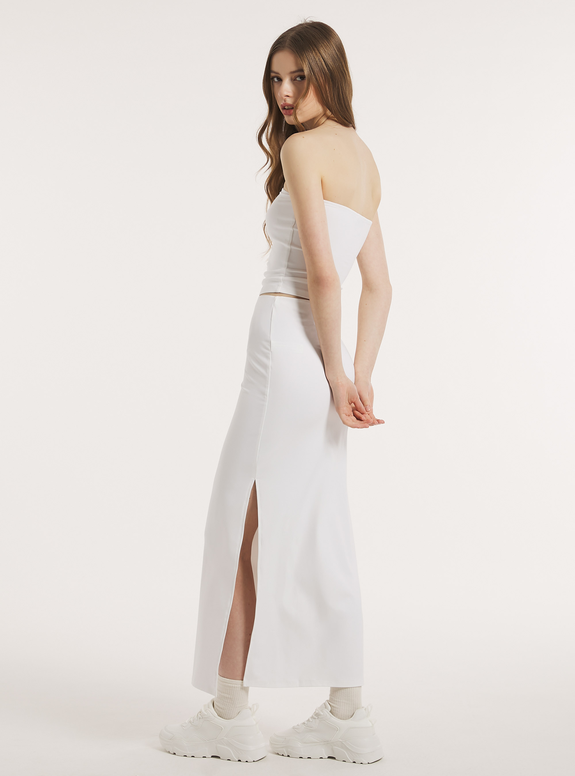 Single stretch jersey bandeau top, WH2 WHITE