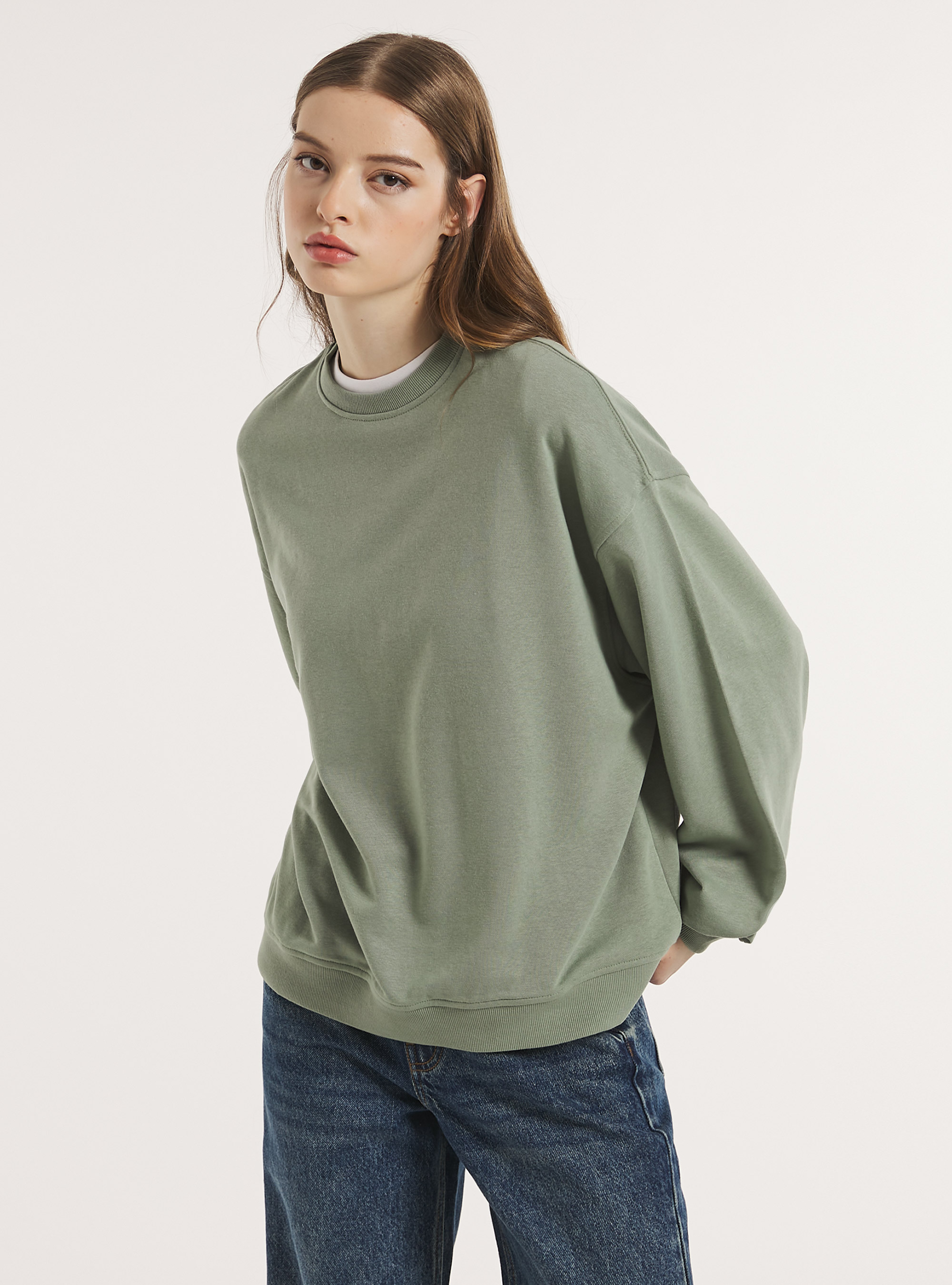 Plain cotton crew-neck sweatshirt, KY3 KAKY LIGHT