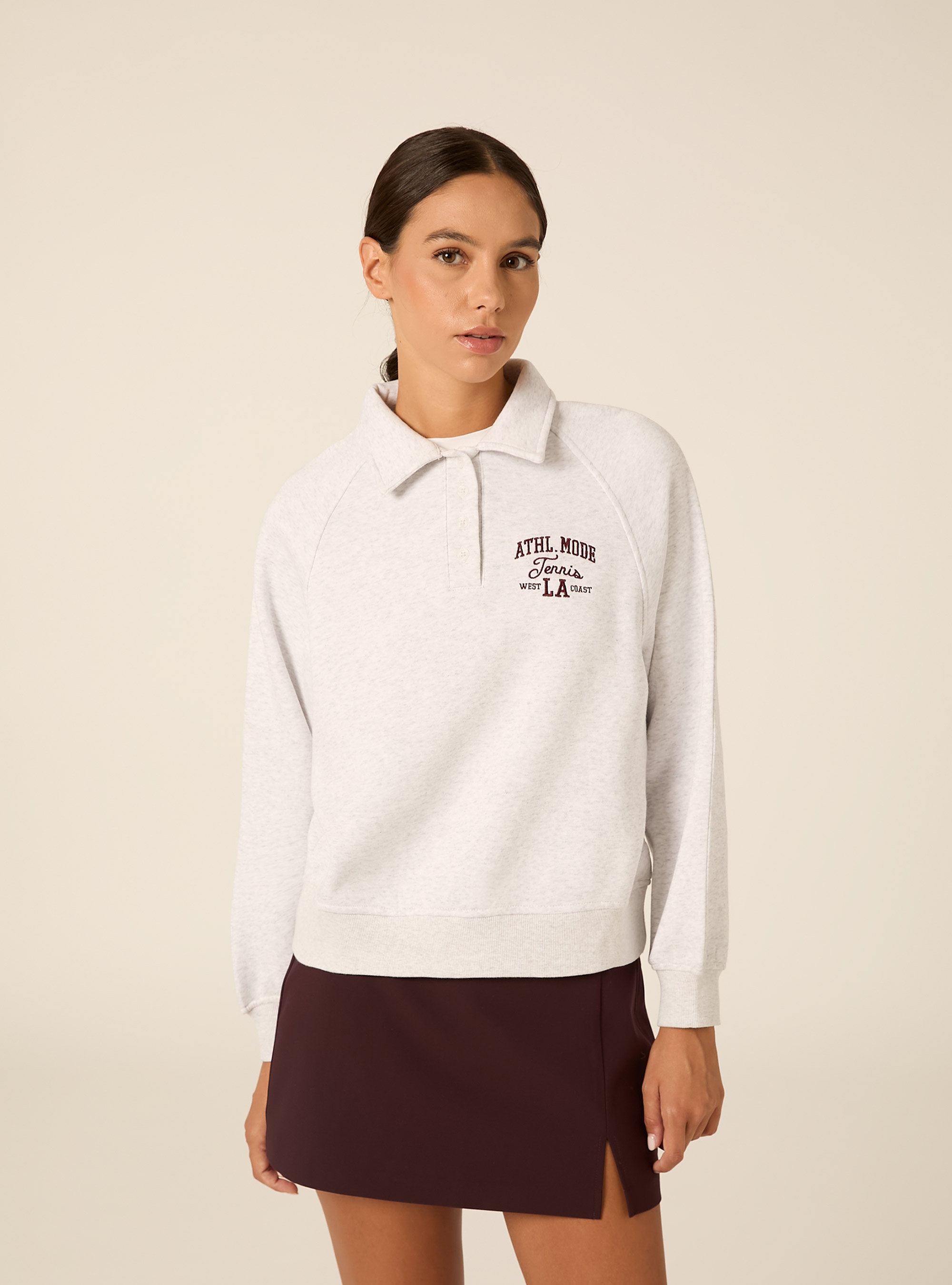 Felpa polo raglan con ricamo, GRIGIO CHIARO MELANGE