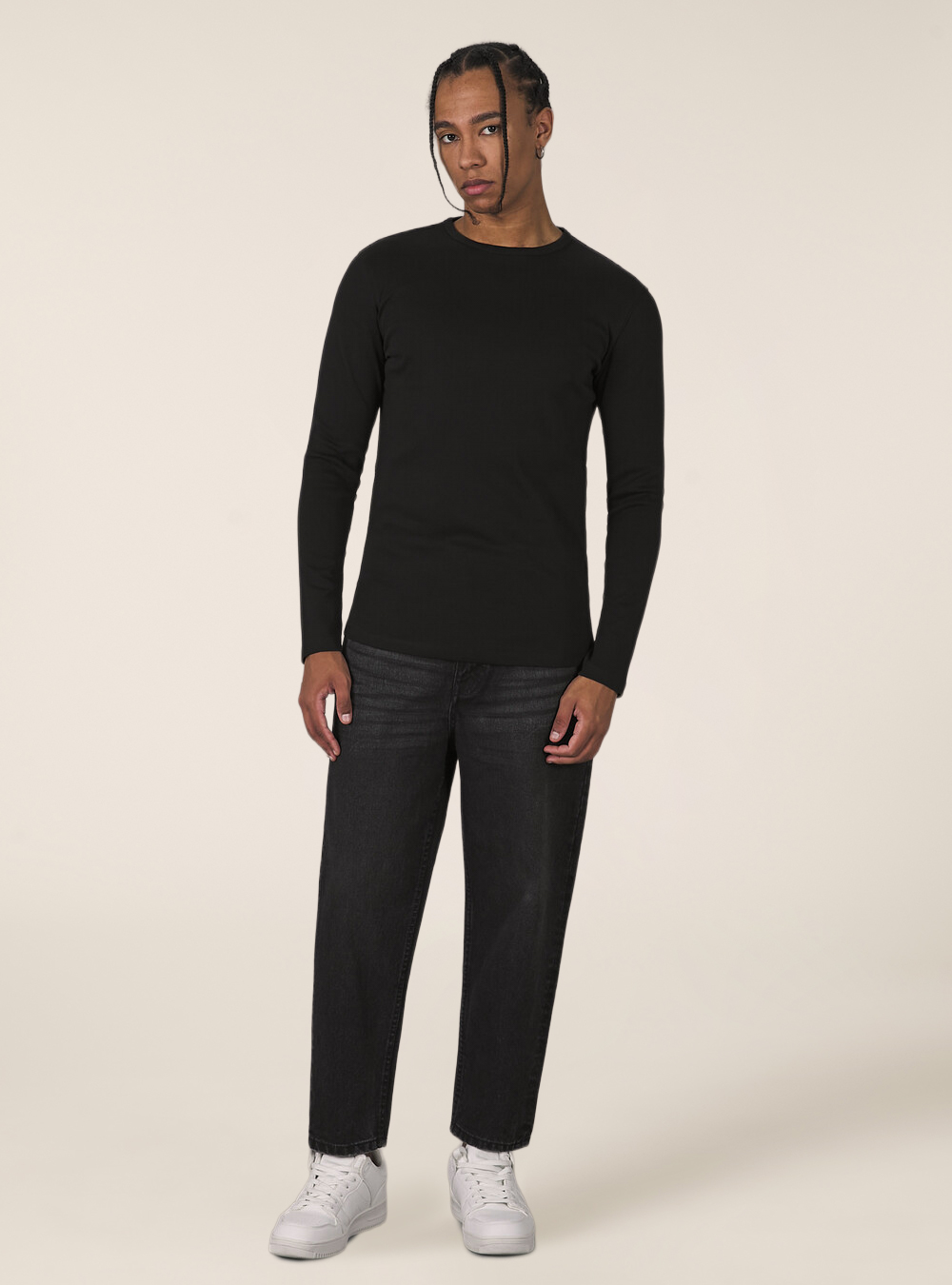 Maglietta a maniche lunghe in cotone, BK1 BLACK