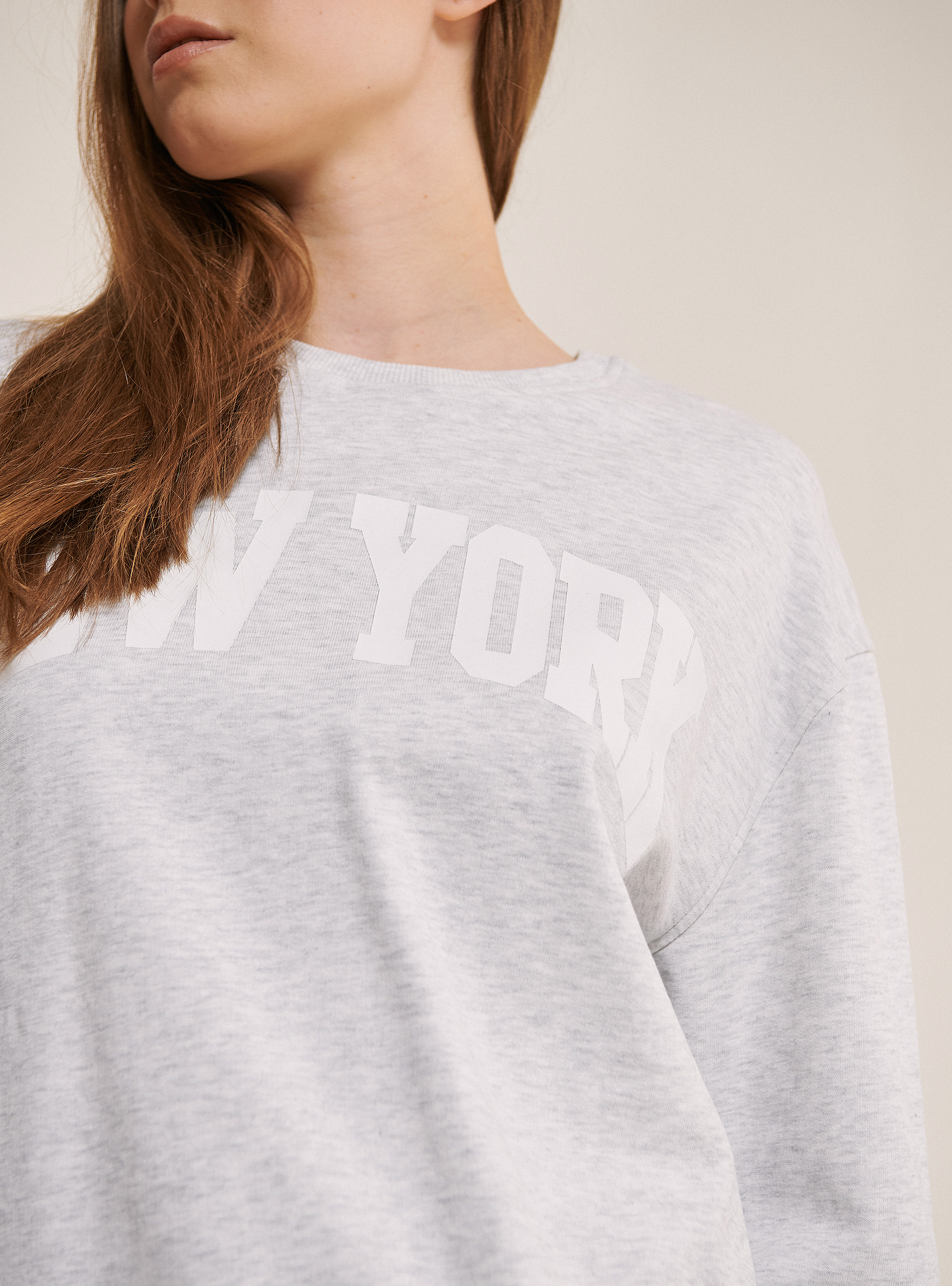 Oversized sweatshirt with lettering print, C148 ICE MELANGE