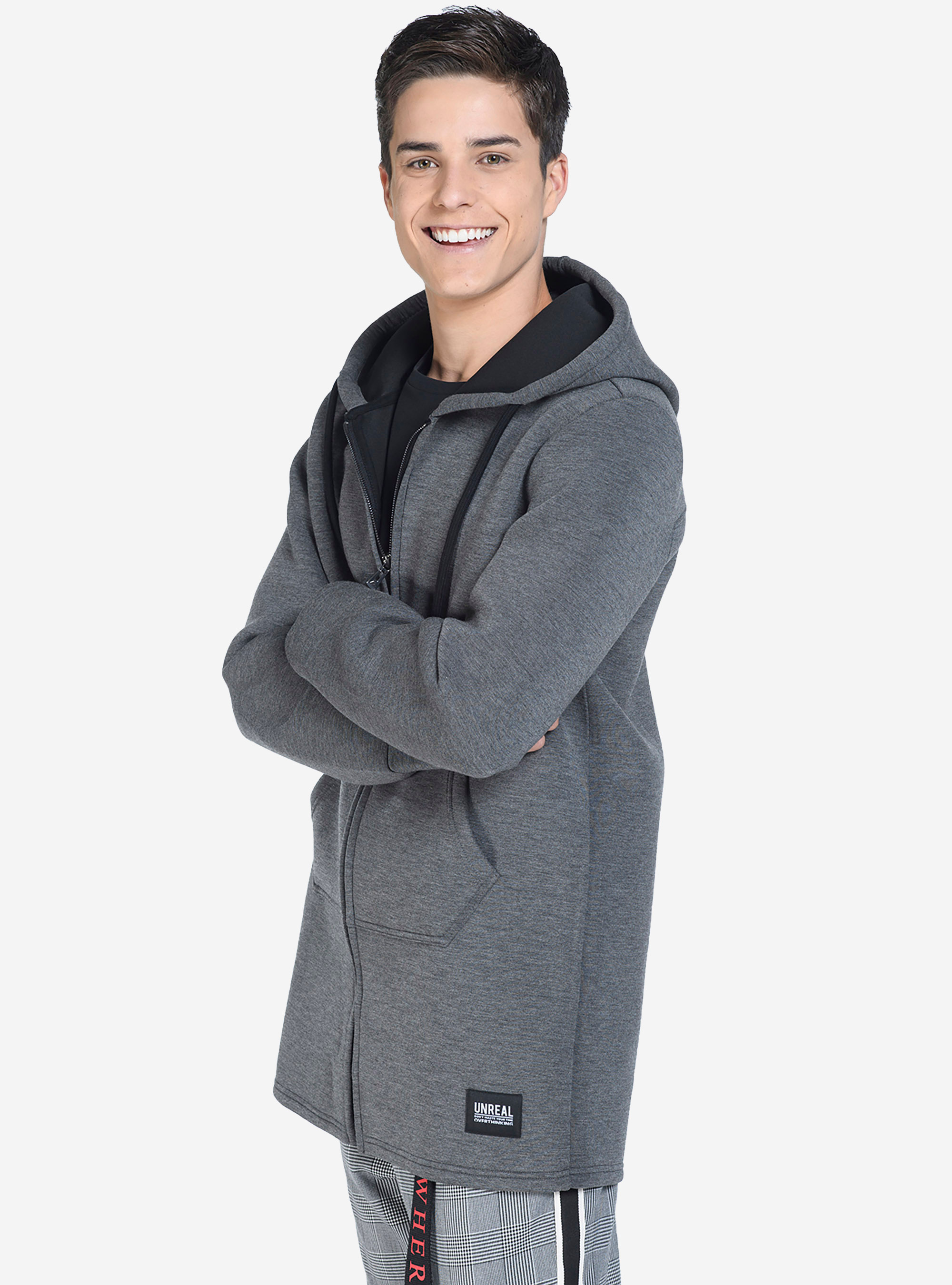 SUDADERA CON CAPUCHA ABIERTA, GRIS MELANGE