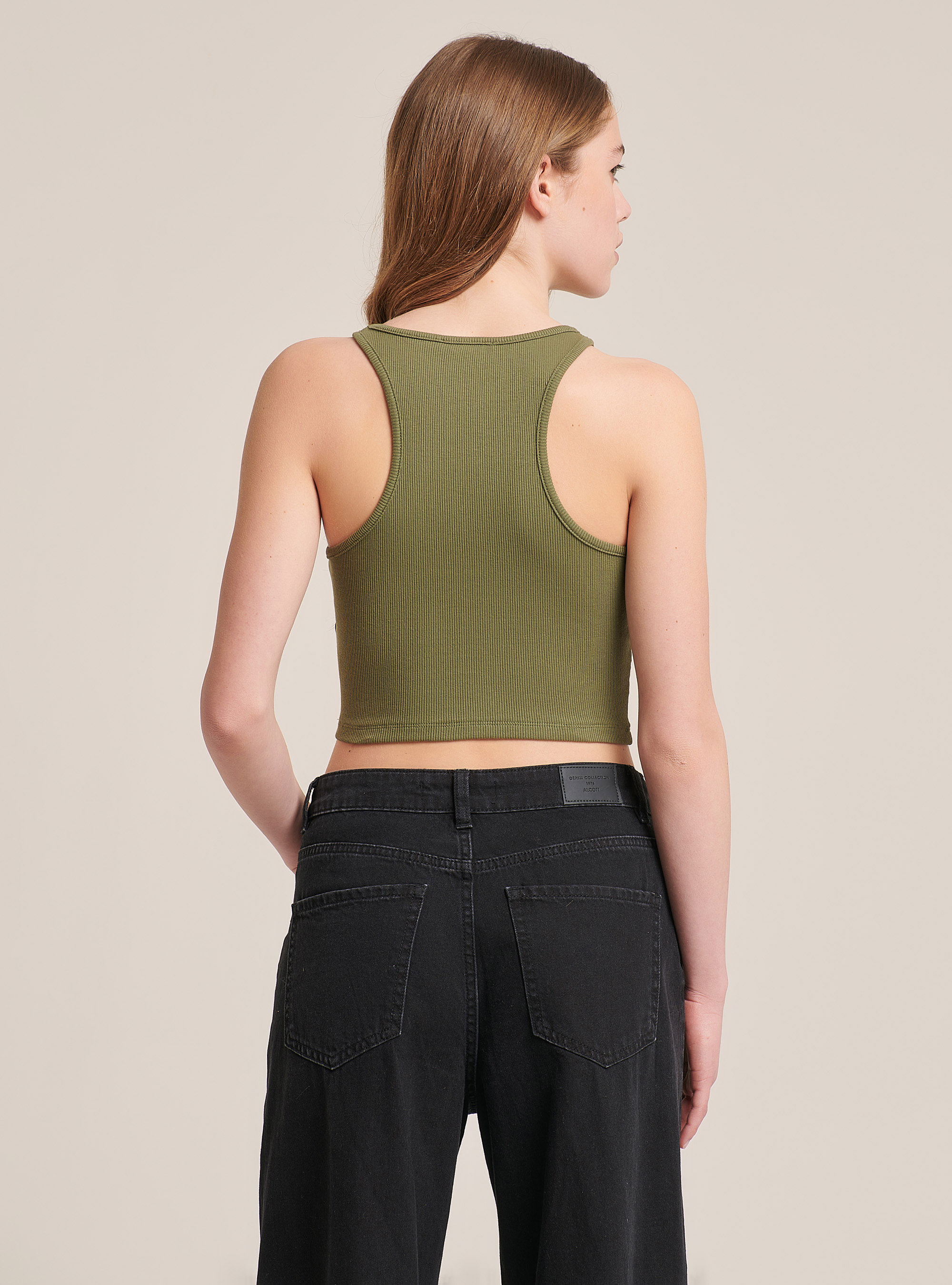Elastic ribbed crop top in cotton, C0606 KAKY