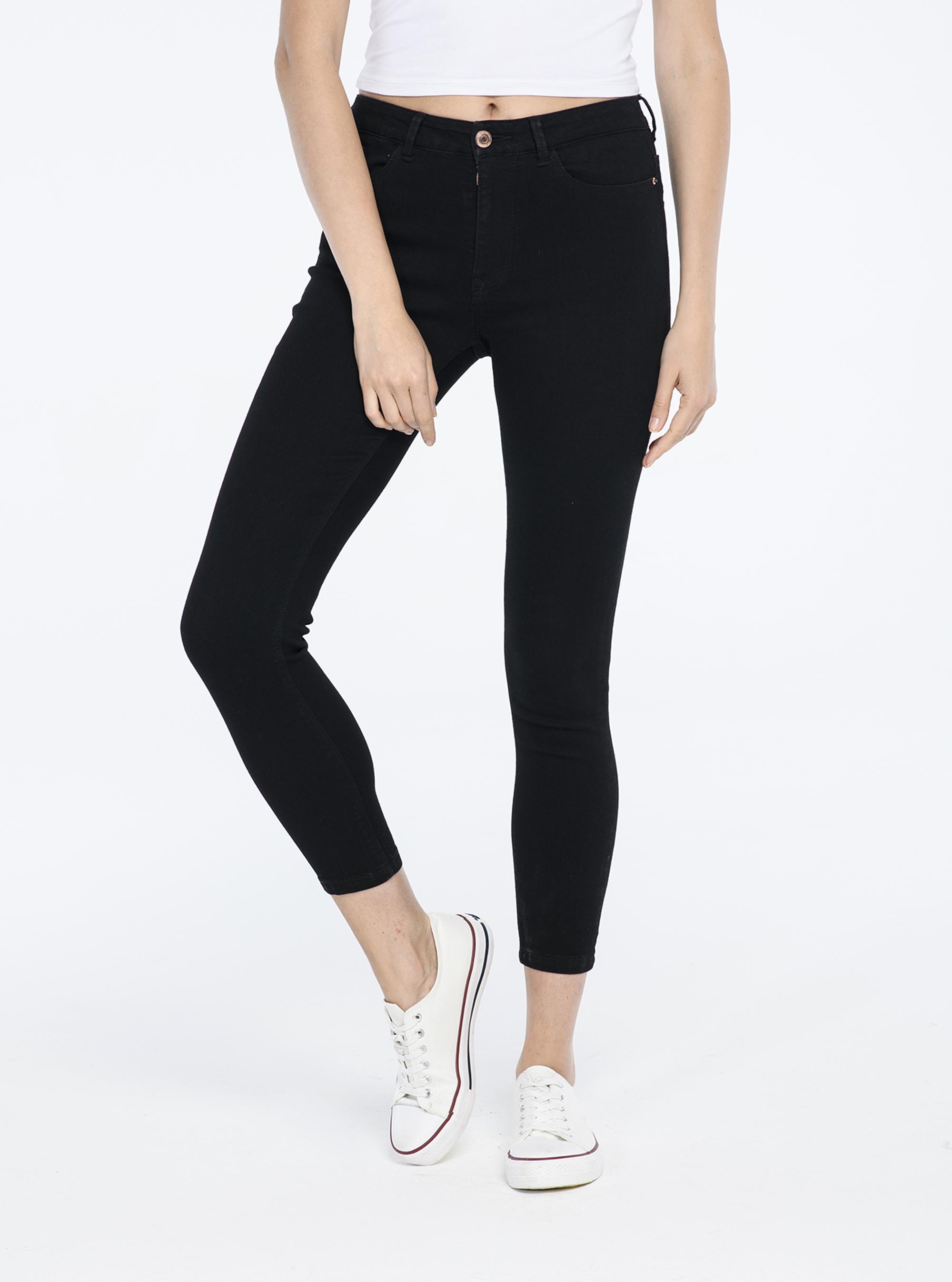 Cropped jeans, BLACK