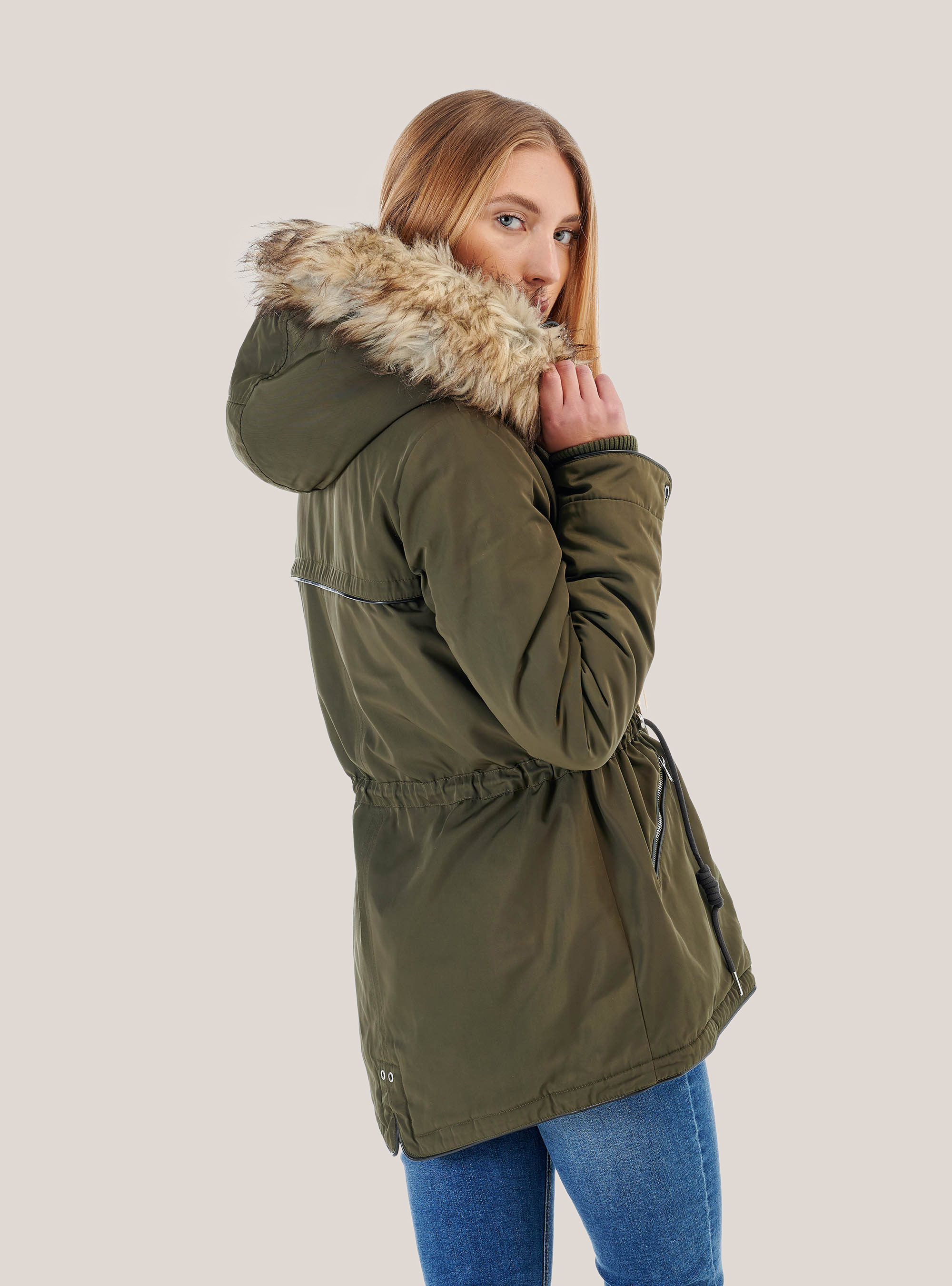 Parka con fodera animalier, C614 KAKY