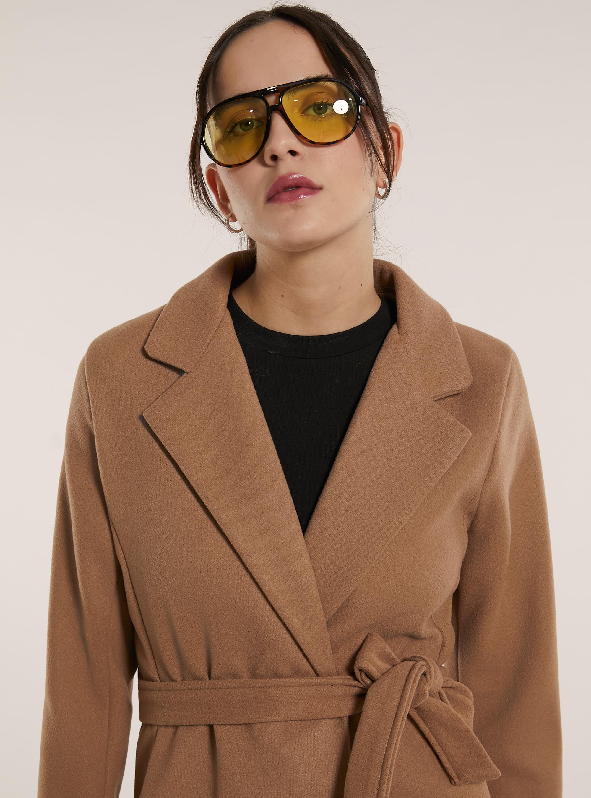 Cappotto in panno con cintura, TB2 TOBACCO MEDIUM