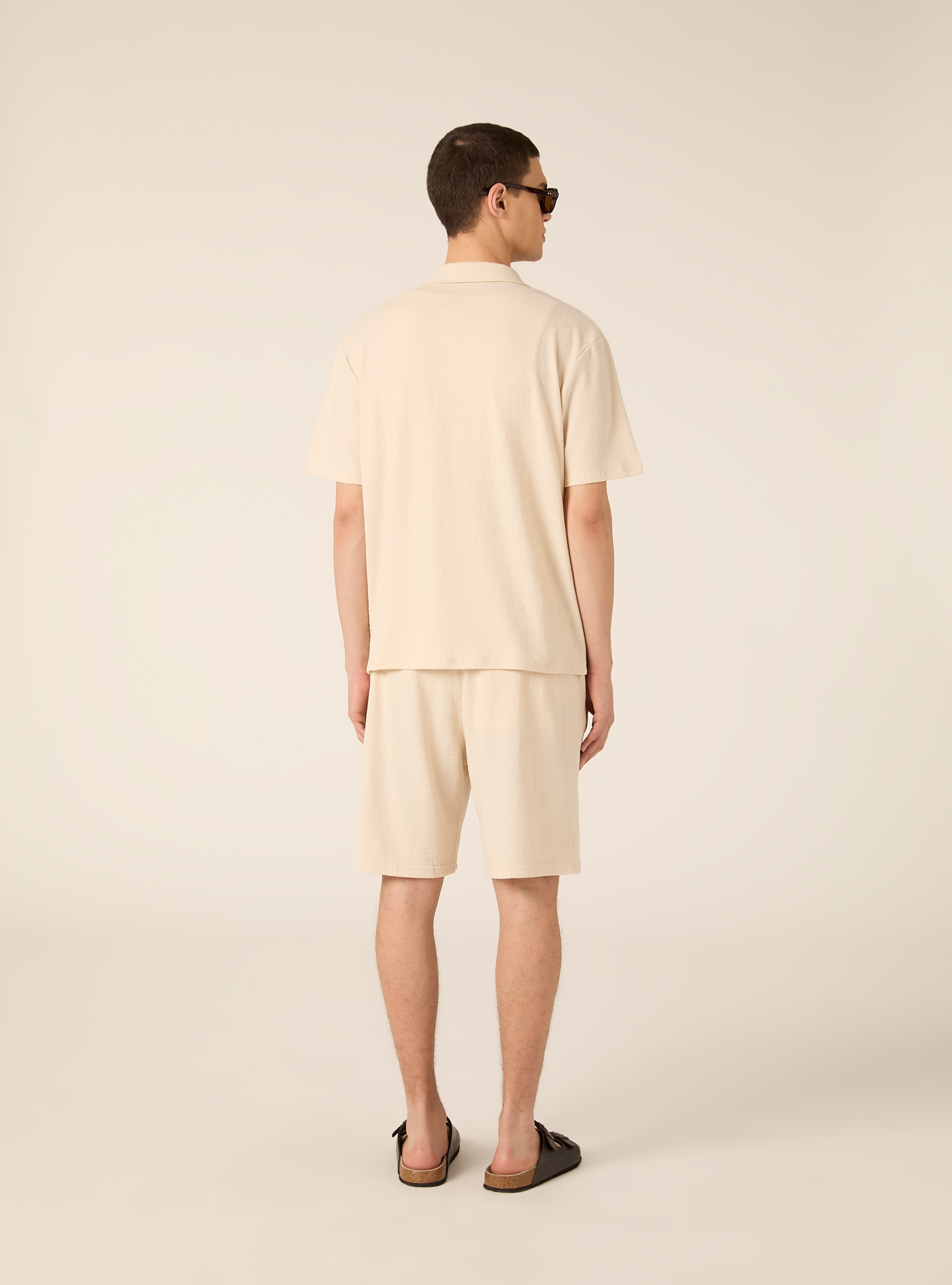 Camicia bowling in jersey texture regular fit, BG2 BEIGE MEDIUM