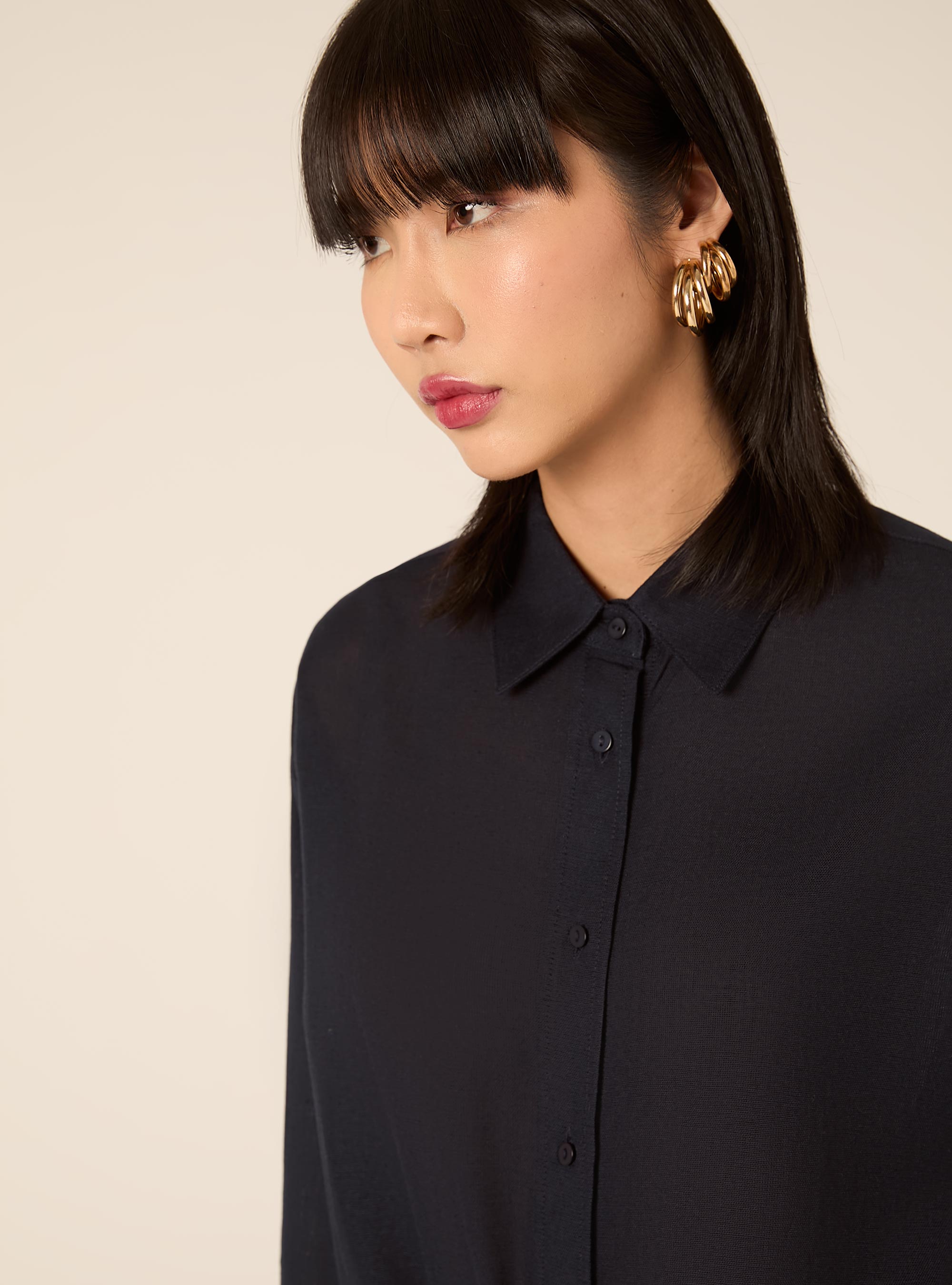 Camicia in misto lino tinta unita, NA1 NAVY DARK