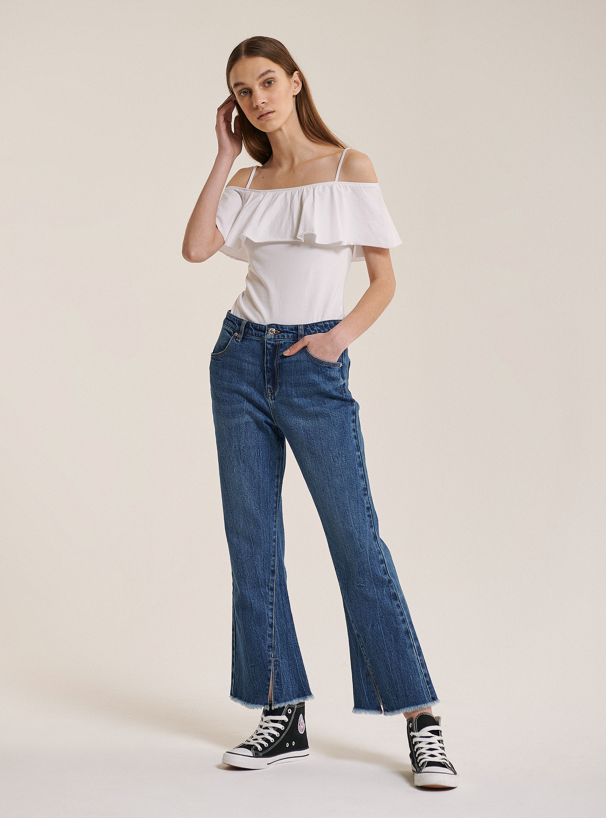 Cotton bodysuit with ruffles, WHITE