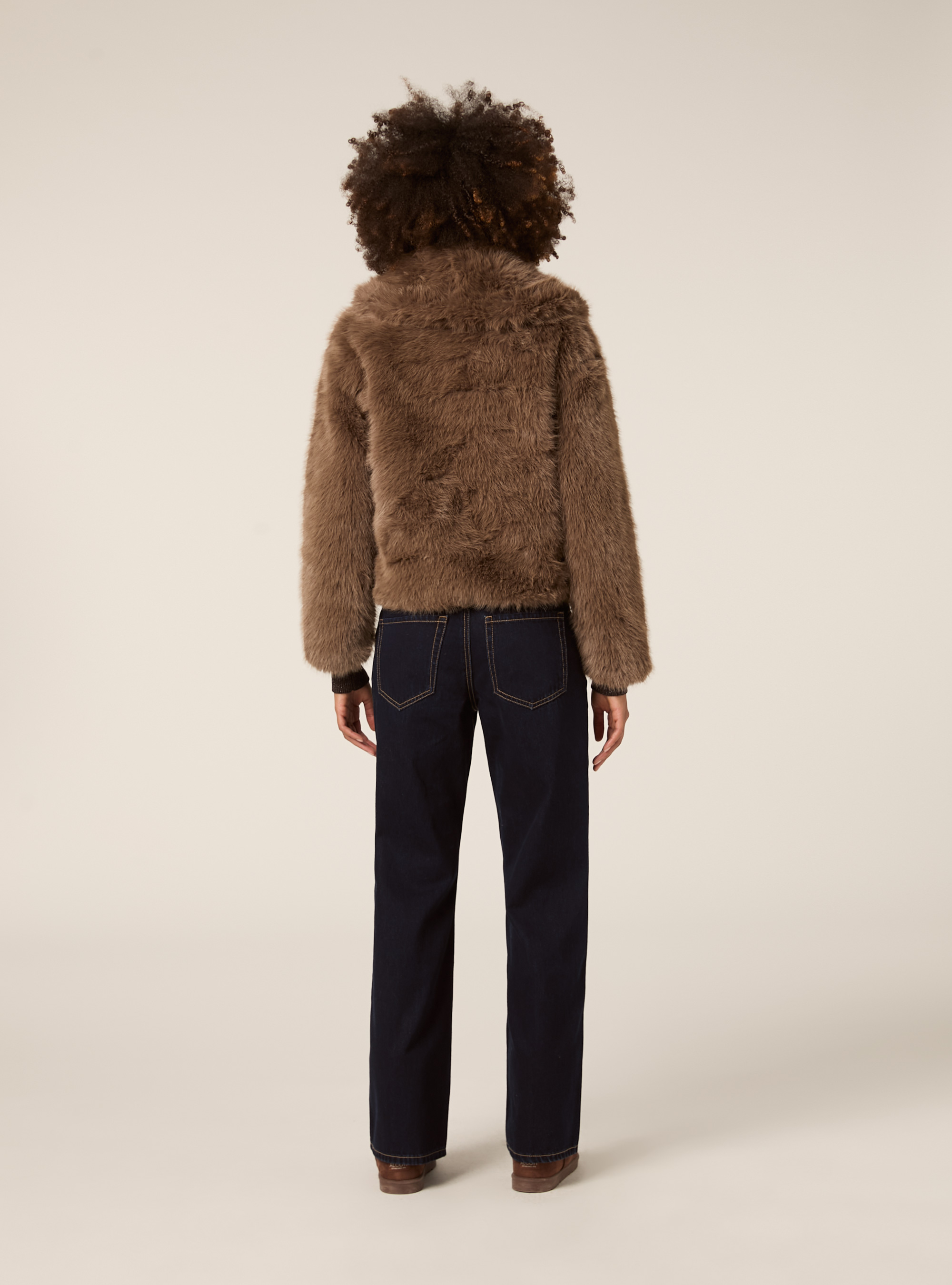 Pelliccia sintetica collo cappuccio, BR2 BROWN MEDIUM