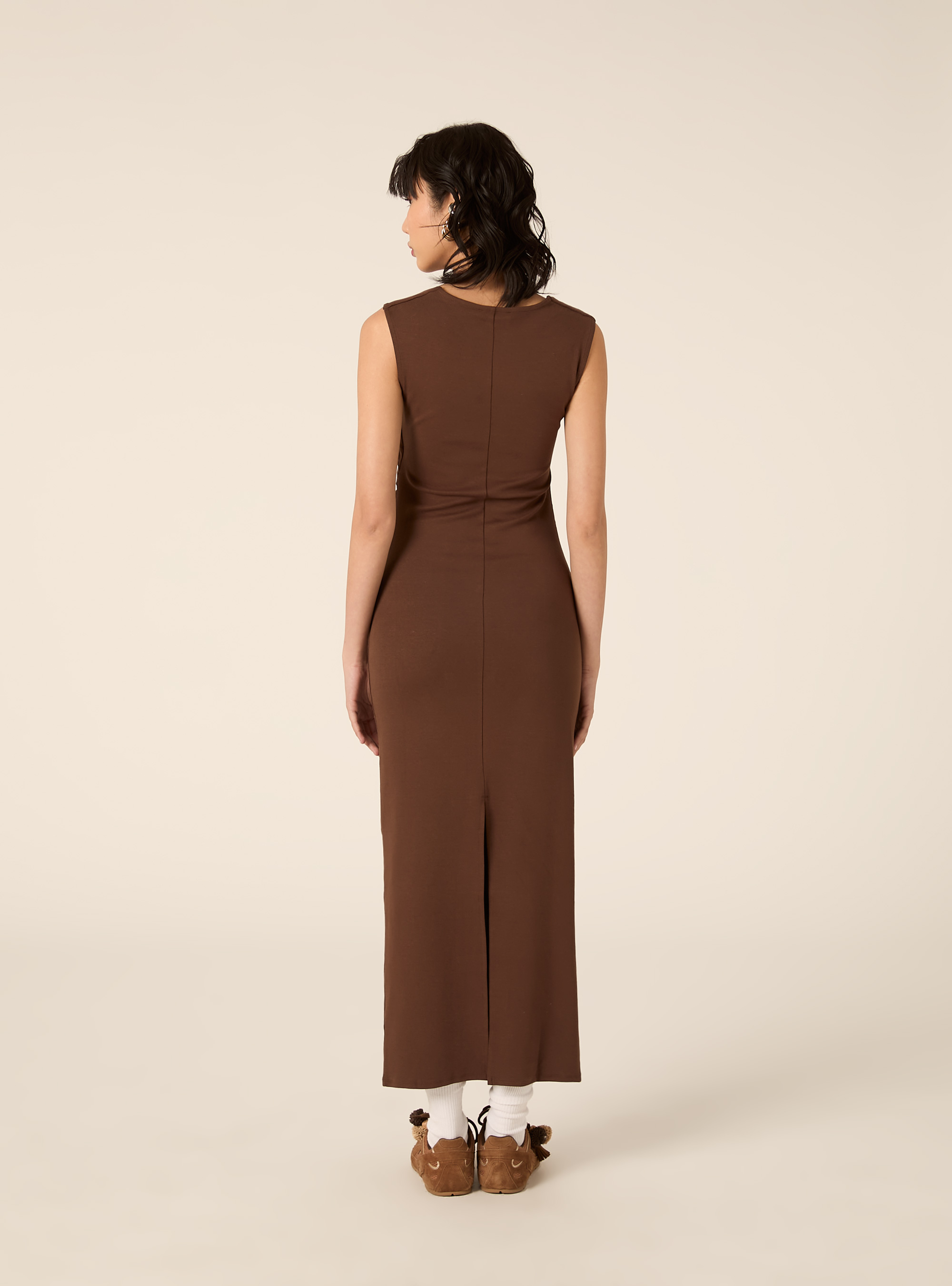 Vestito midi scollo quadrato, BR2 BROWN MEDIUM