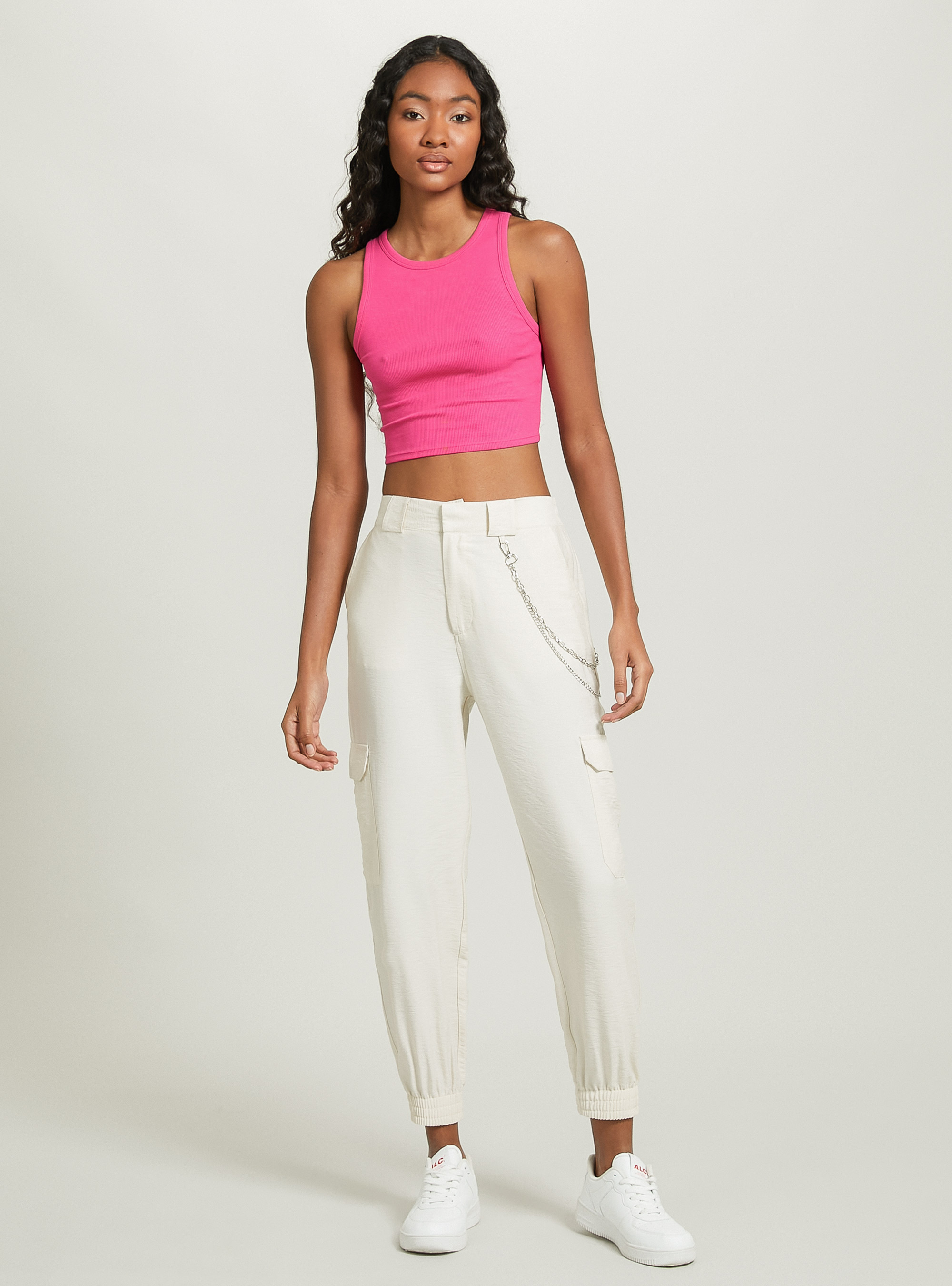 Cropped cotton tank top, FX2 FUXIA MEDIUM