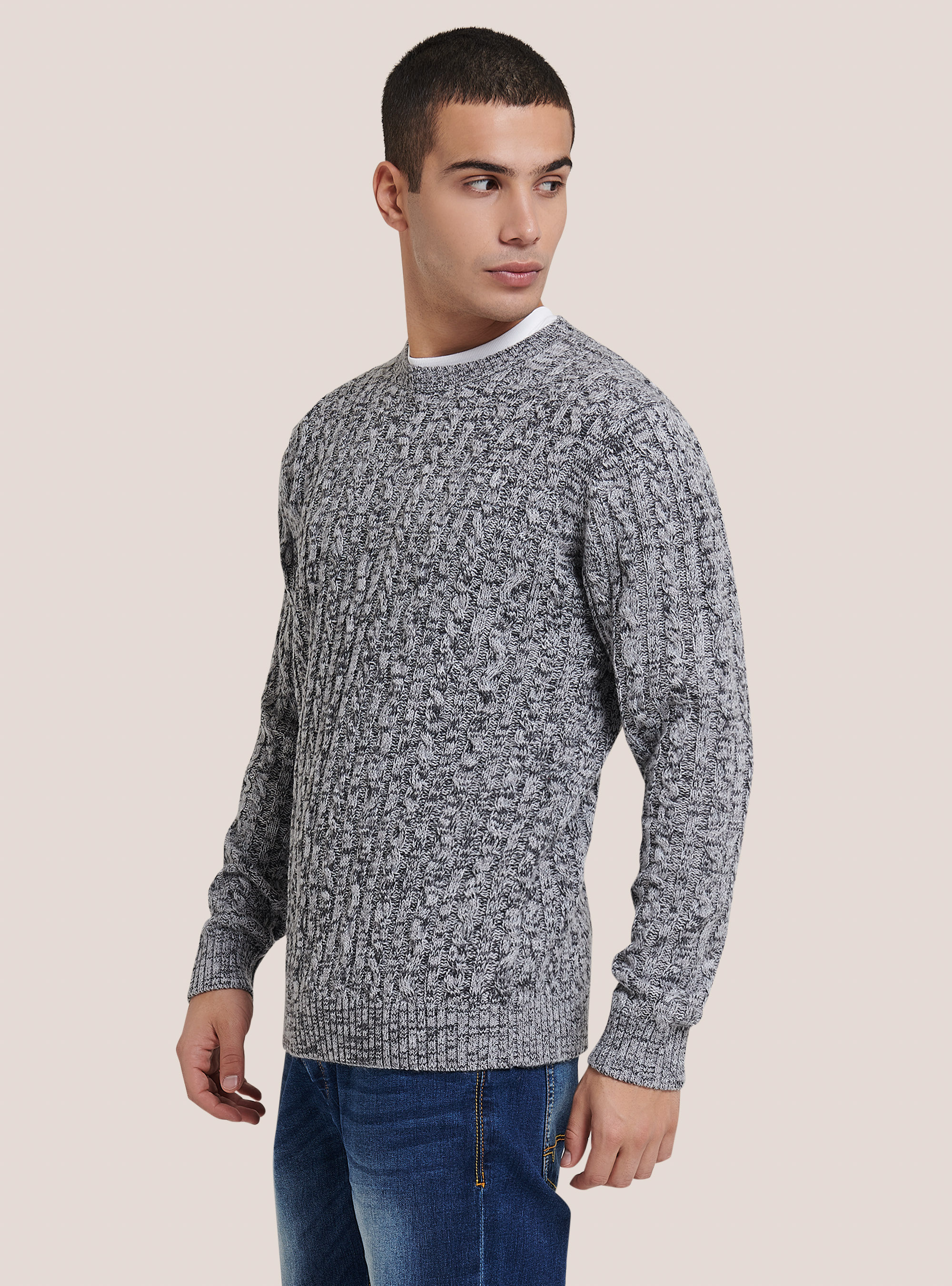 Pullover caldo con trecce, C143 GREY M./C135 GREY M.