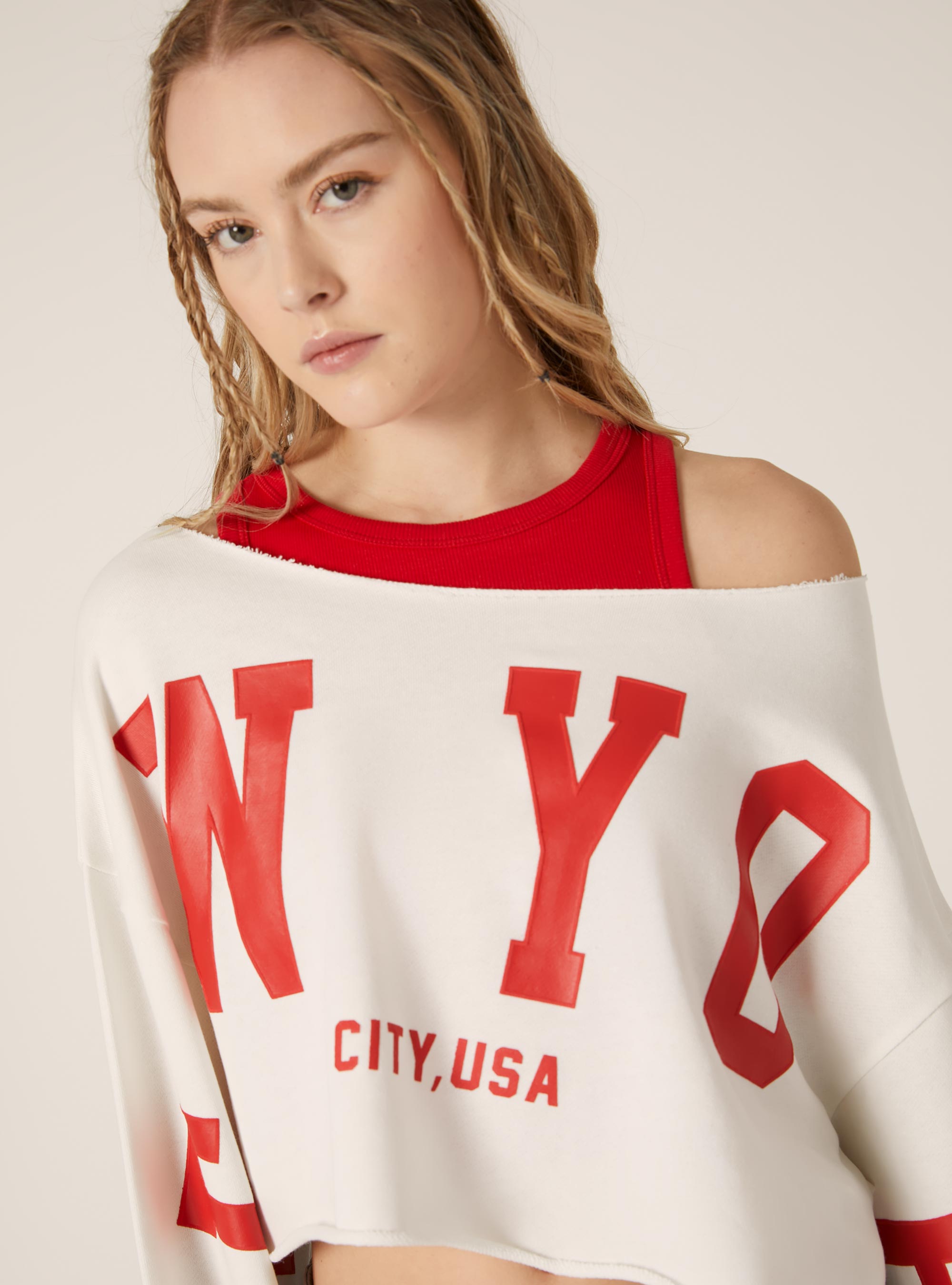 Sudadera corta con hombros descubiertos, WH1 OFF WHITE