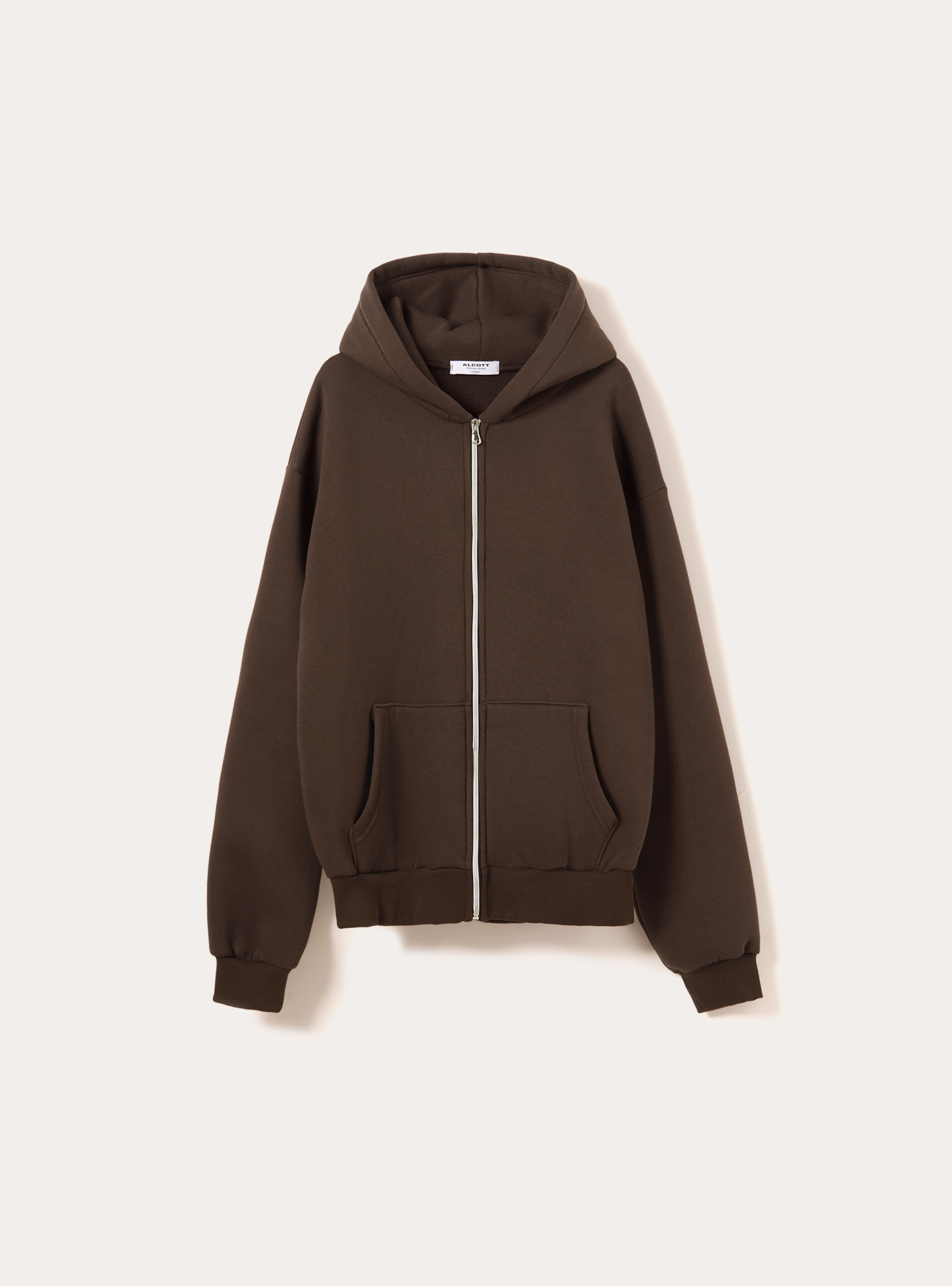 Boxy fit zip-up hoodie, BR1 BROWN DARK