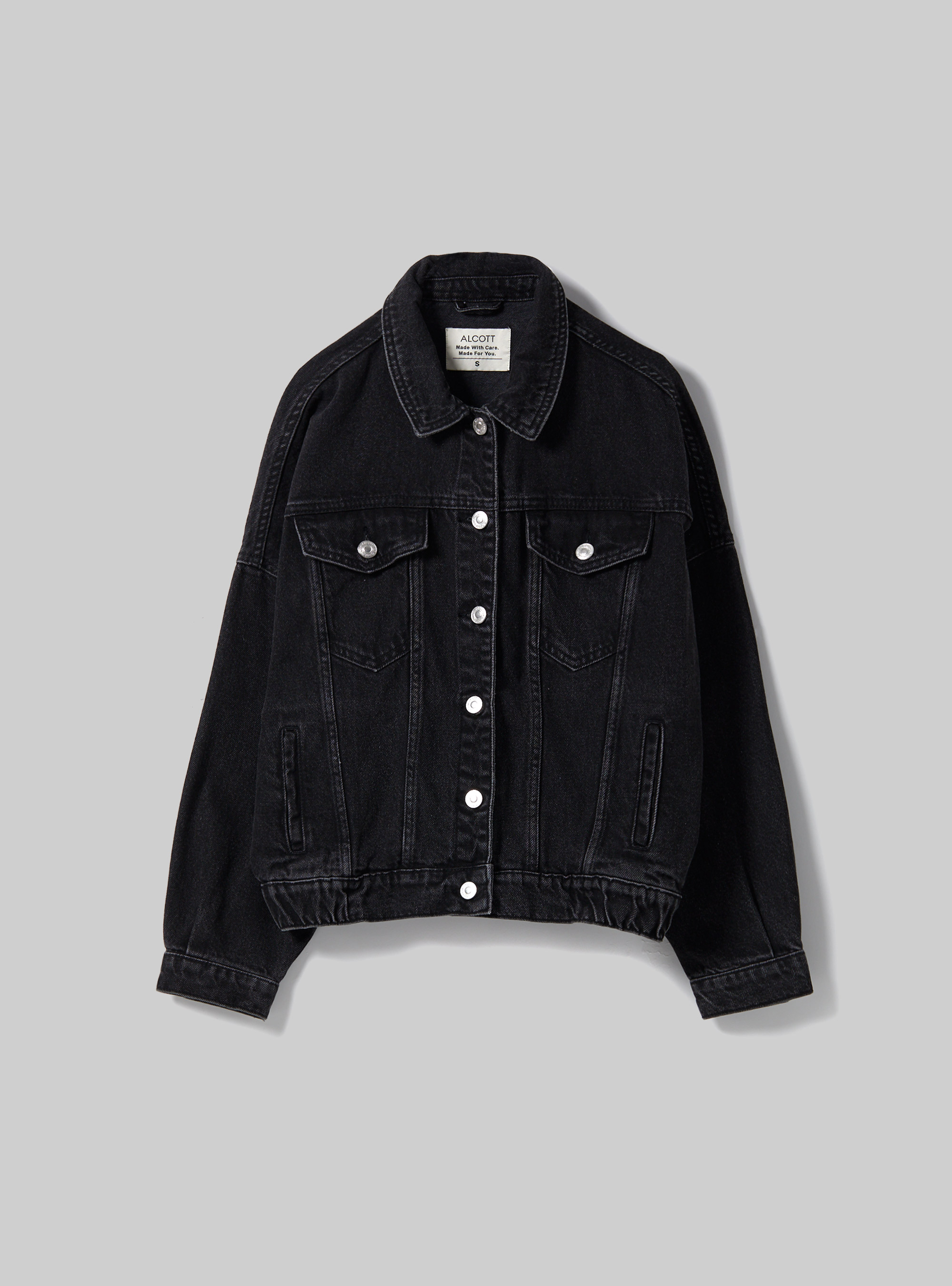 Denim jacket with elasticated waist, D000 BLACK