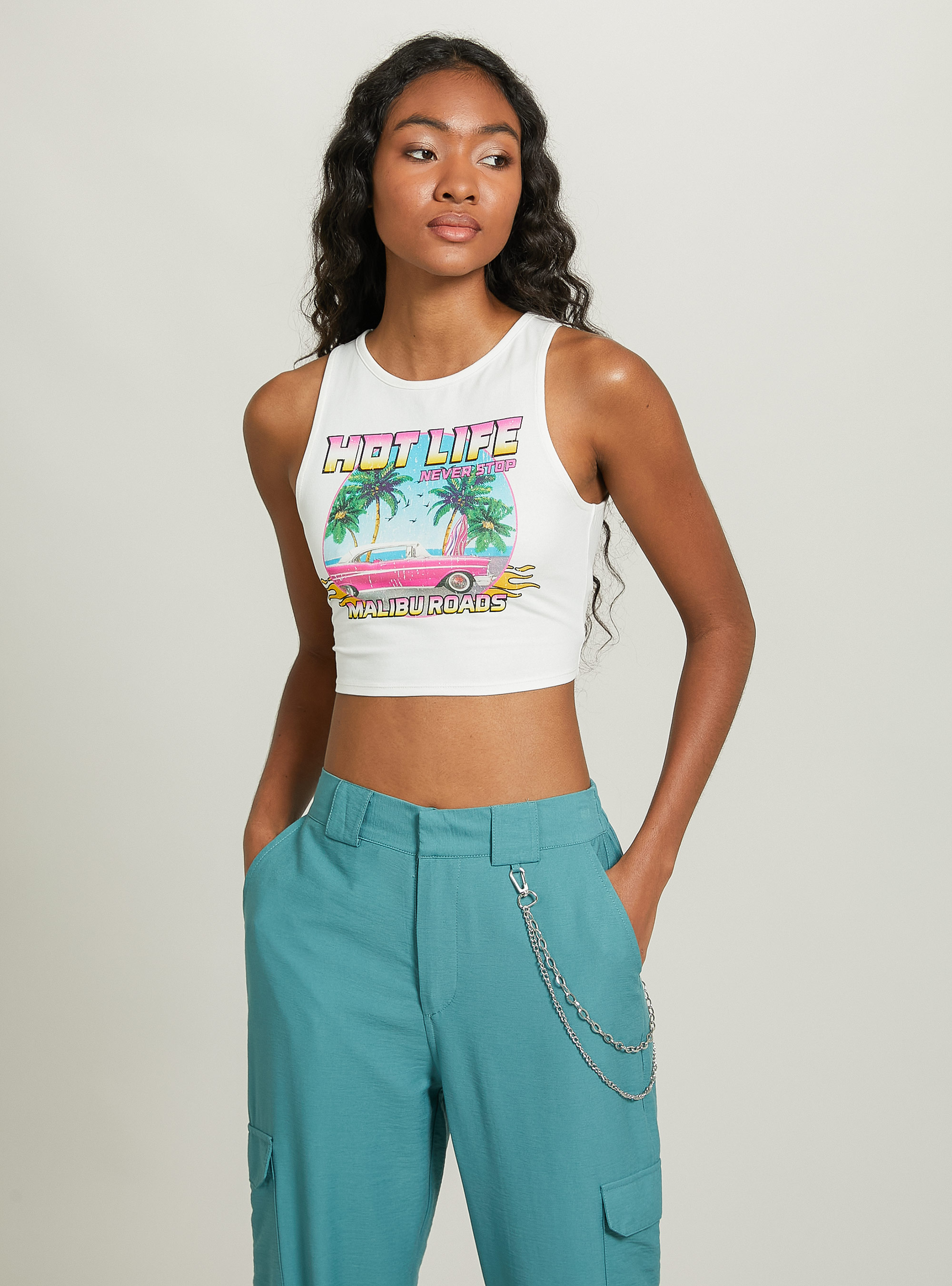 Lace up crop top, WH2 WHITE