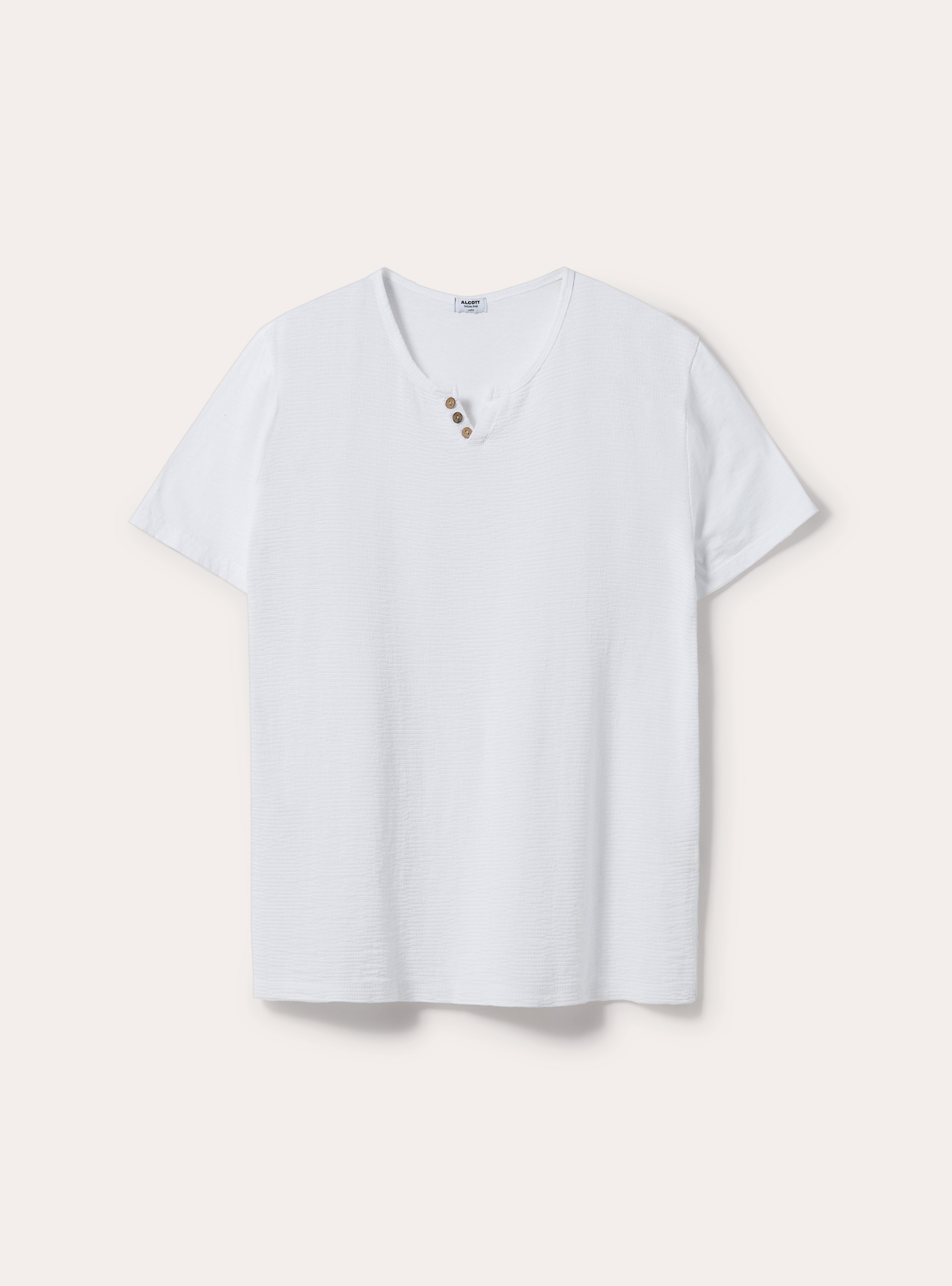 Linen blend T-shirt with v-neck and buttons, WH2 WHITE