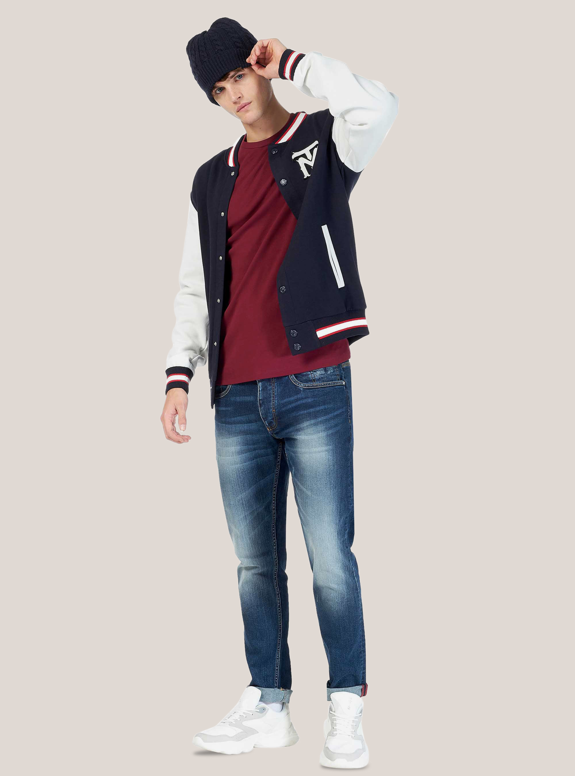 Felpa college con bottoni, BLU