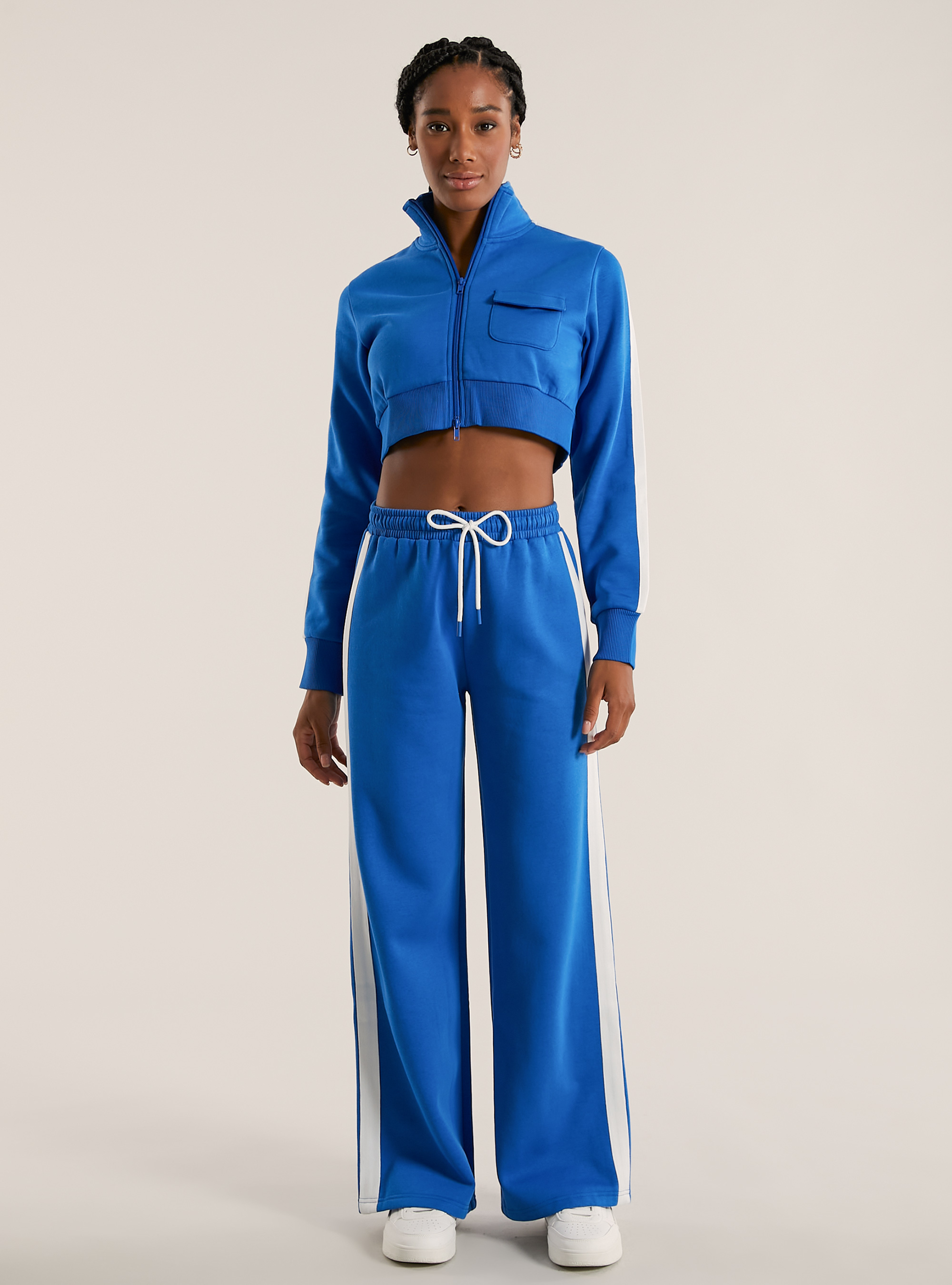 Sweatshirt with zipper and side bands, RY2 ROYALE MEDIUM