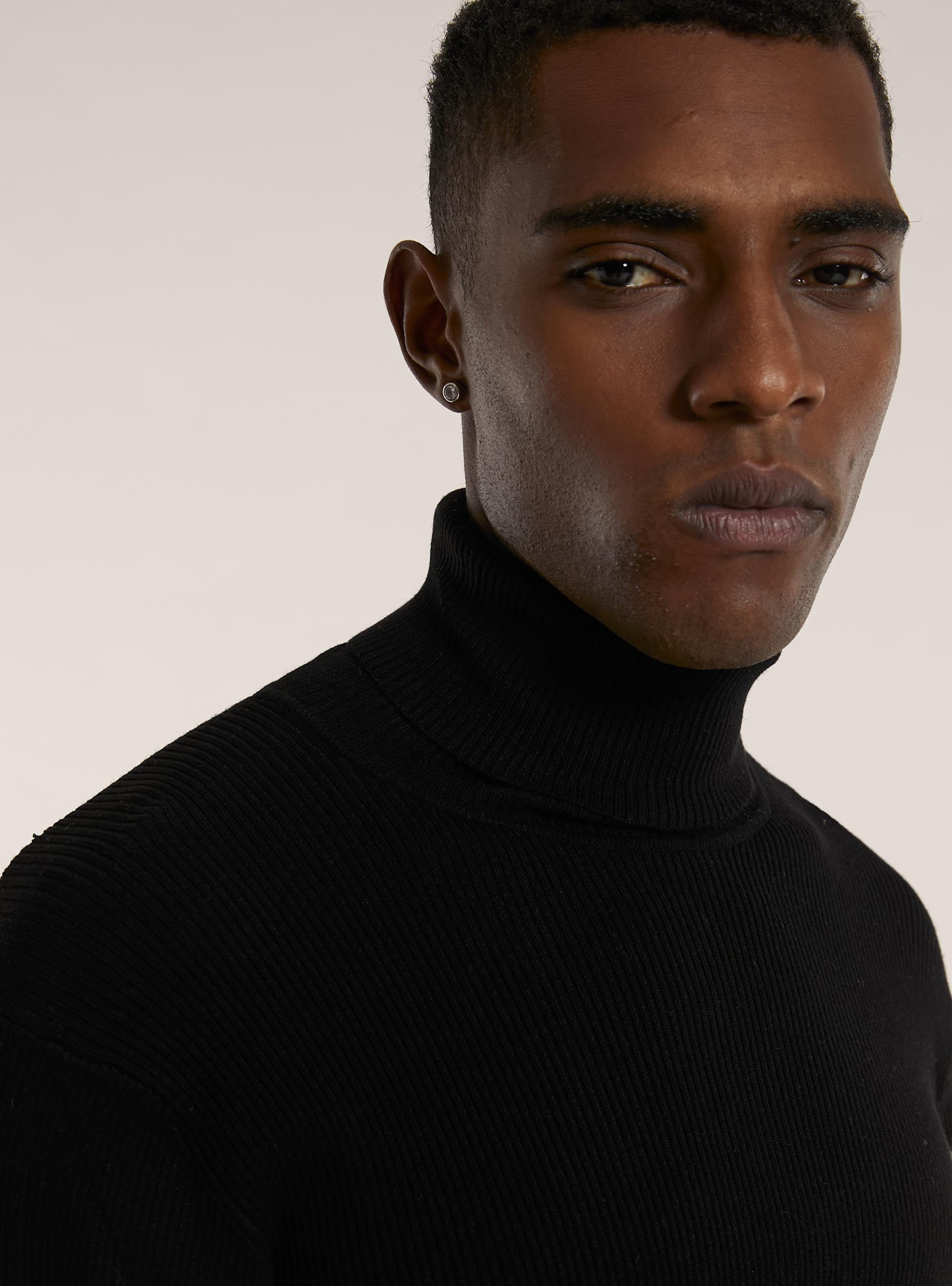 Pullover a collo alto a coste, BK1 BLACK