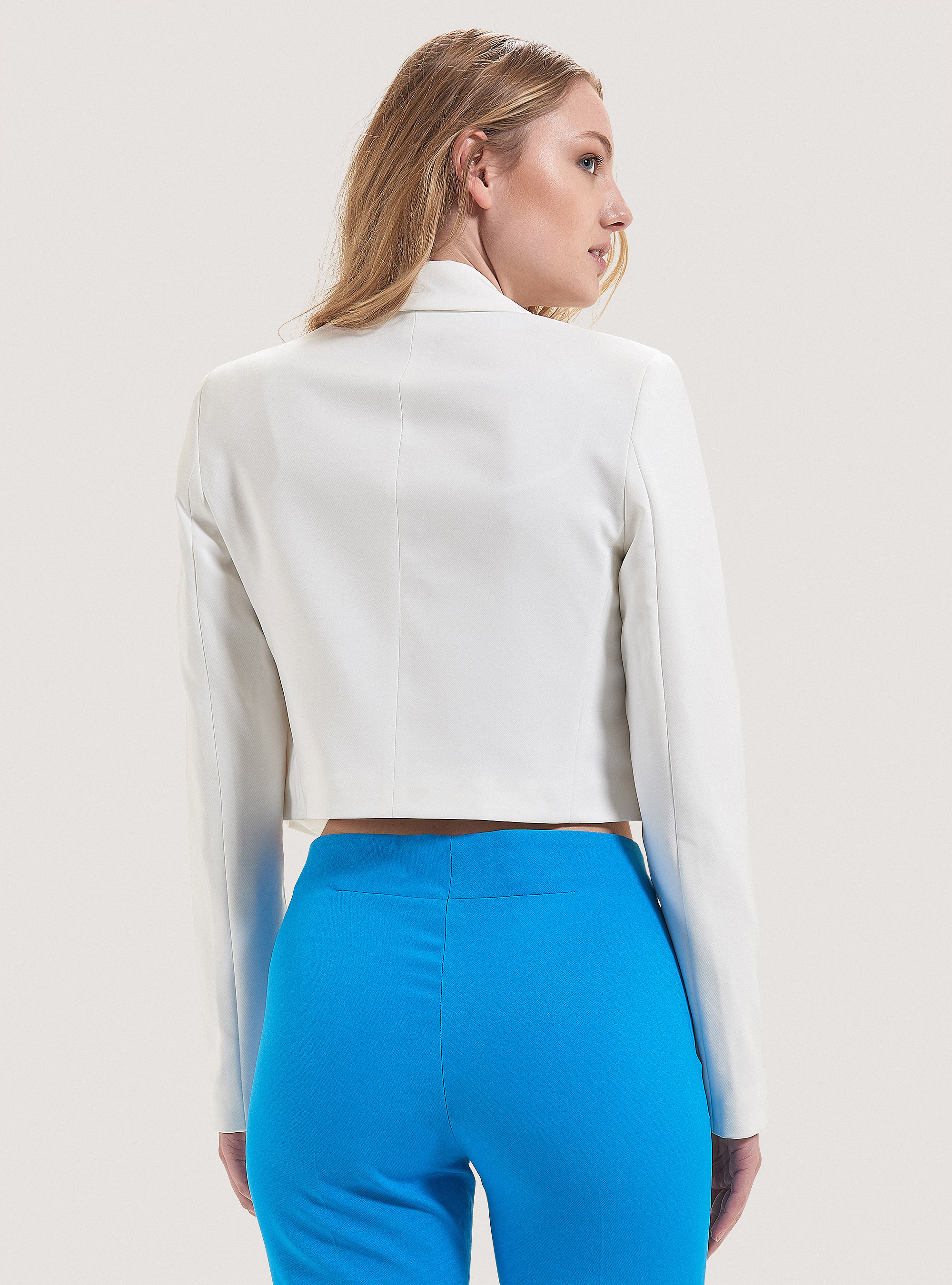 Blazer cropped in tinta unita, C0020 OFF WHITE