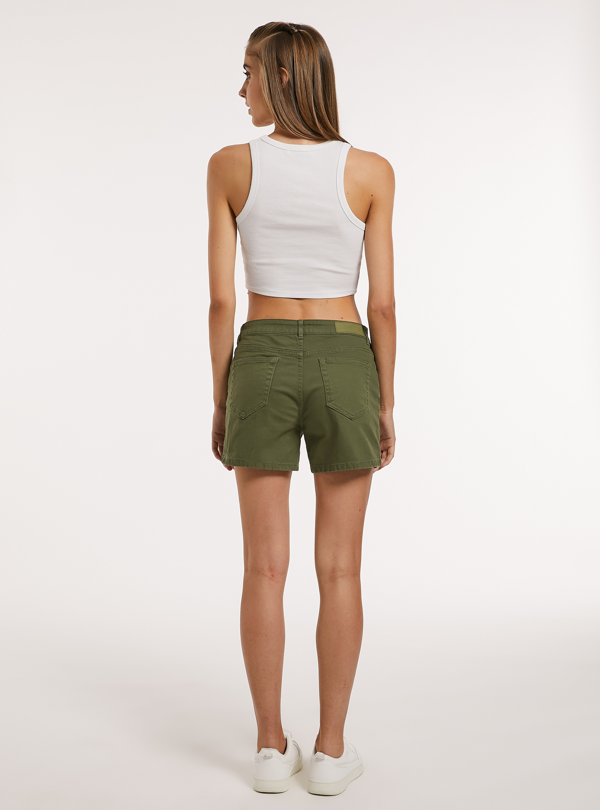 Shorts in twill stretch con risvolto, KY2 KAKY MEDIUM