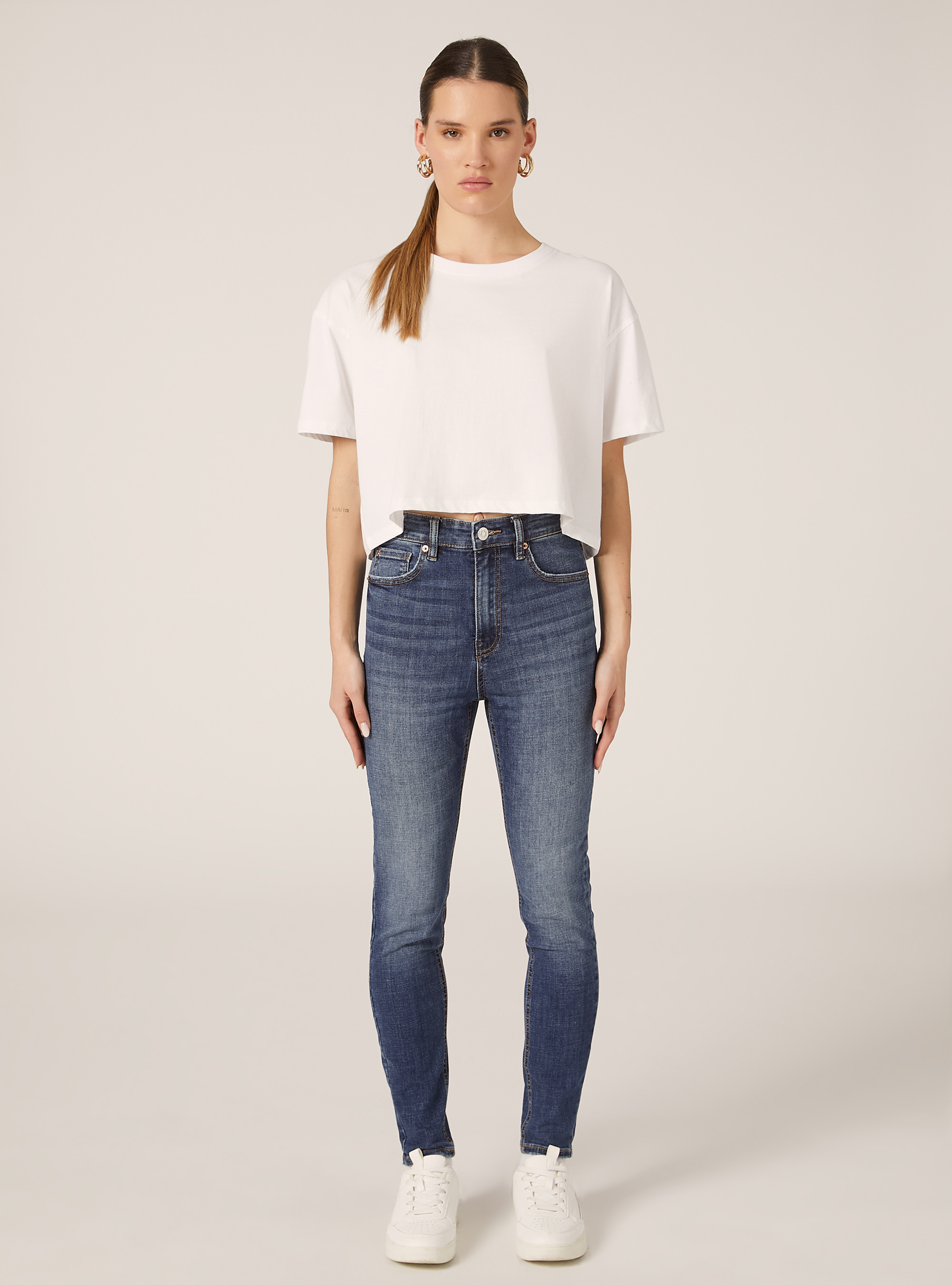 Vaqueros pitillo de cintura muy alta, D003 MEDIUM BLUE