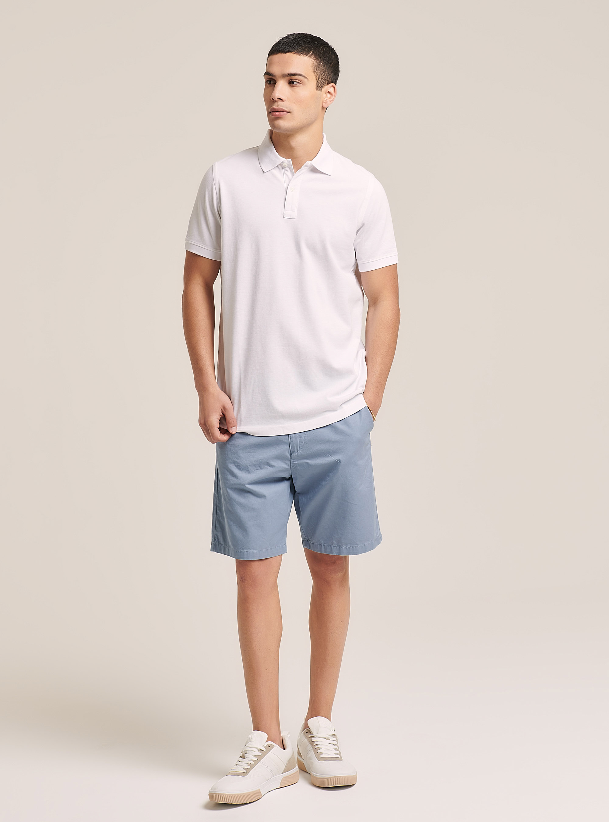 Basic cotton polo shirt, WHITE