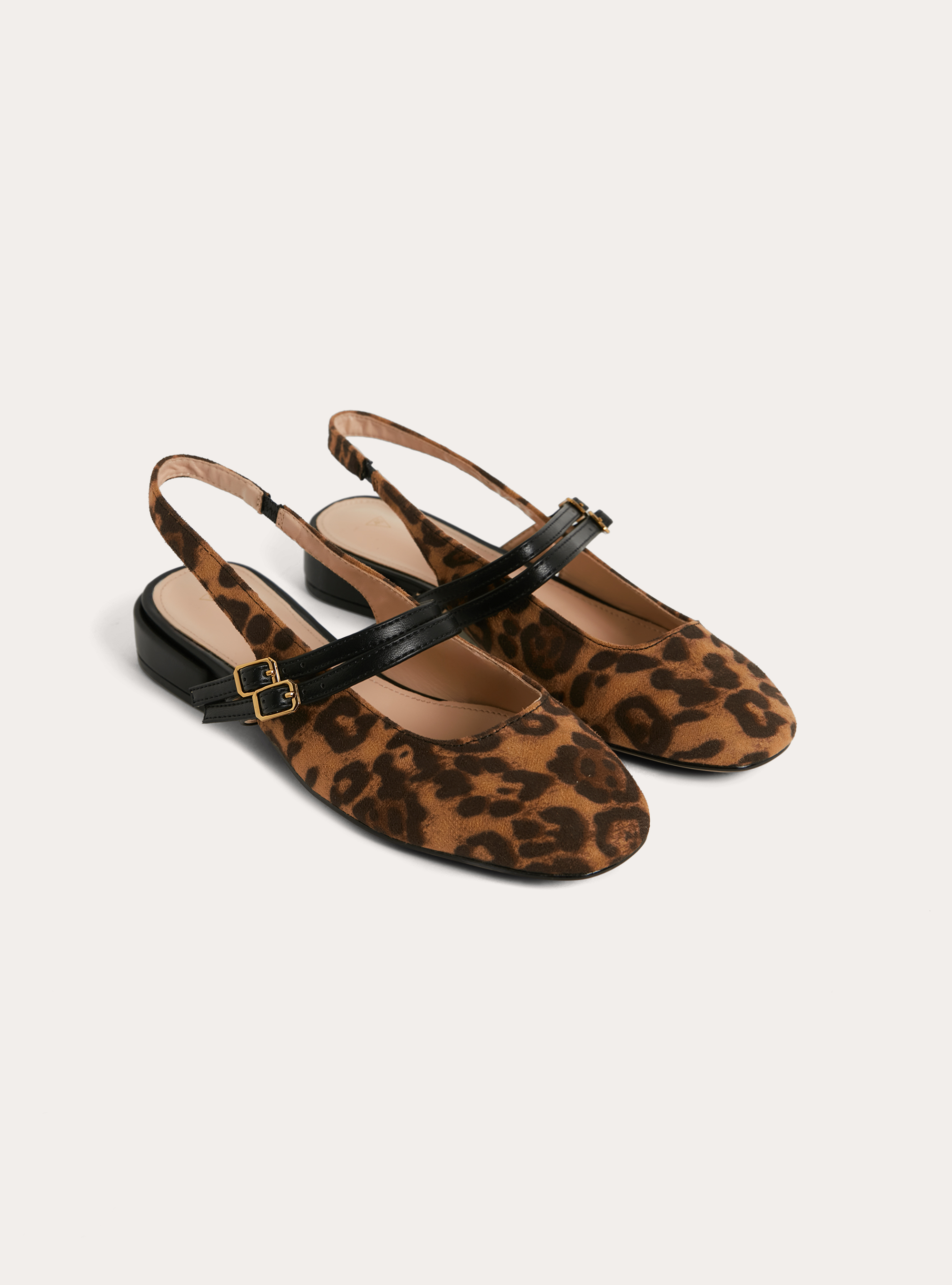 Leather-effect slingback ballet flats, ANIMALIER