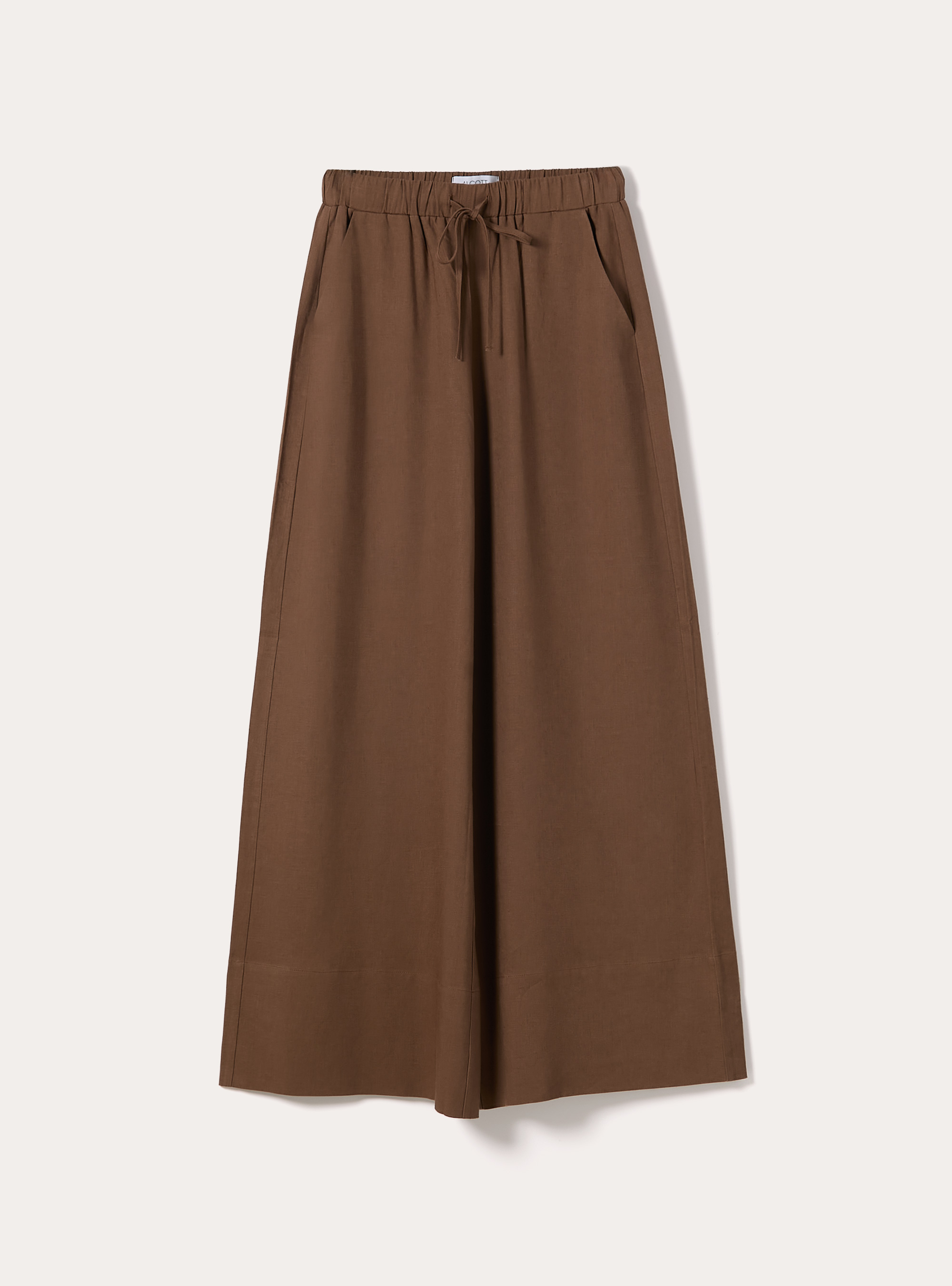 Pantaloni lunghi loose fit in misto lino, MARRONE MEDIO