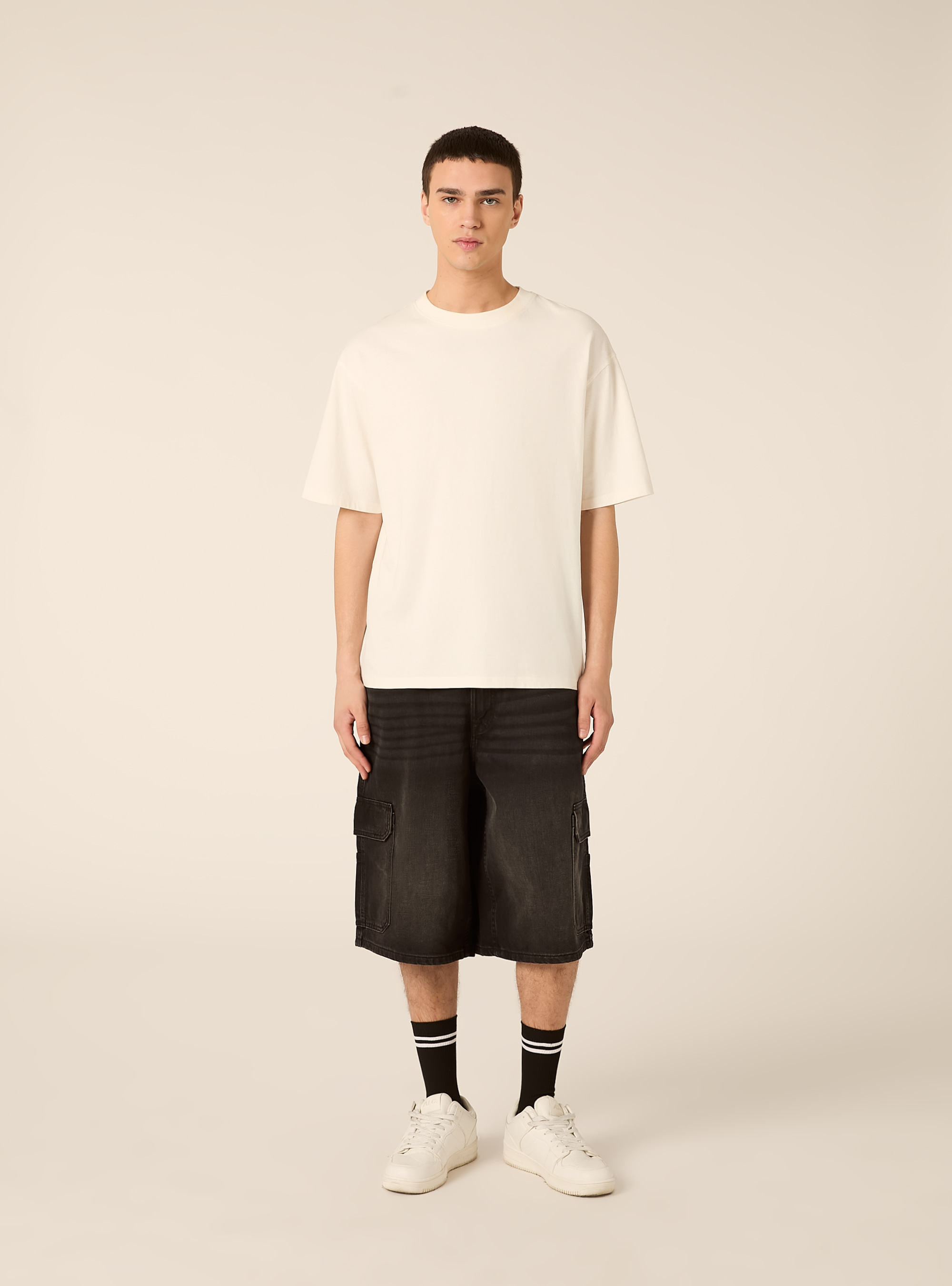 Bermuda baggy cargo indenim, D000 BLACK