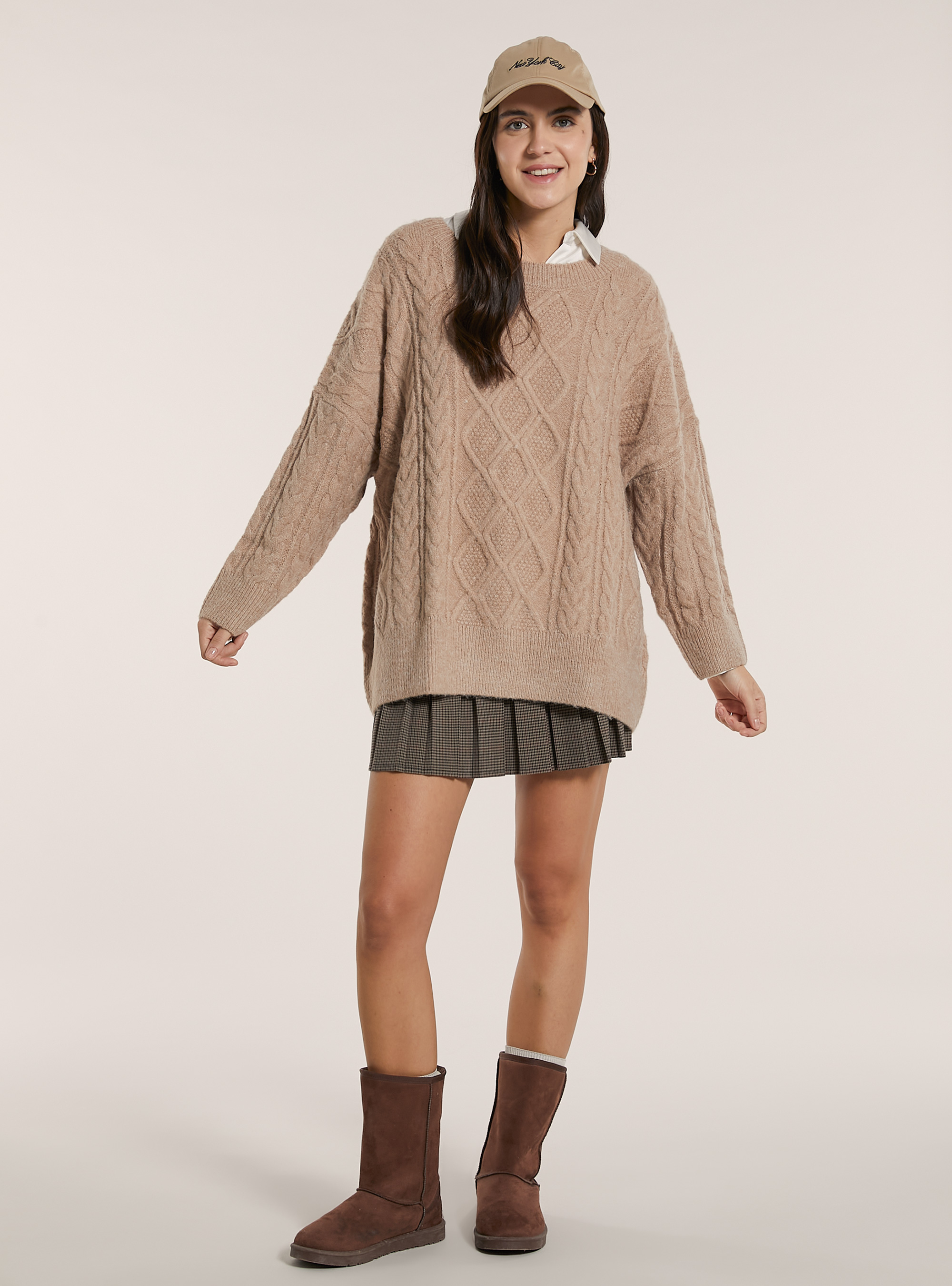 Pullover over a trecce, MBG1 BEIGE MEL DARK