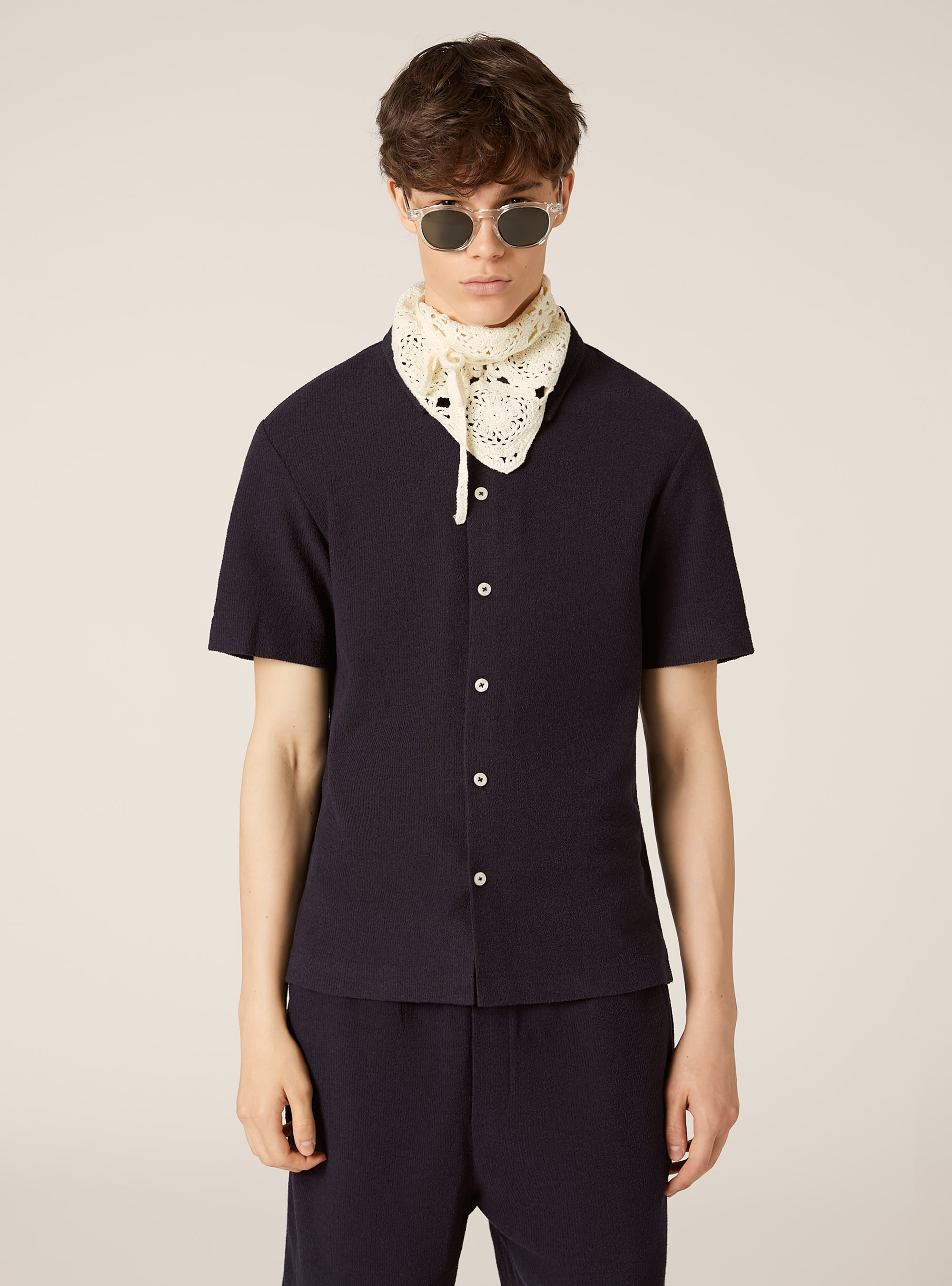 Short-sleeved shirt with texture, NA1 NAVY DARK