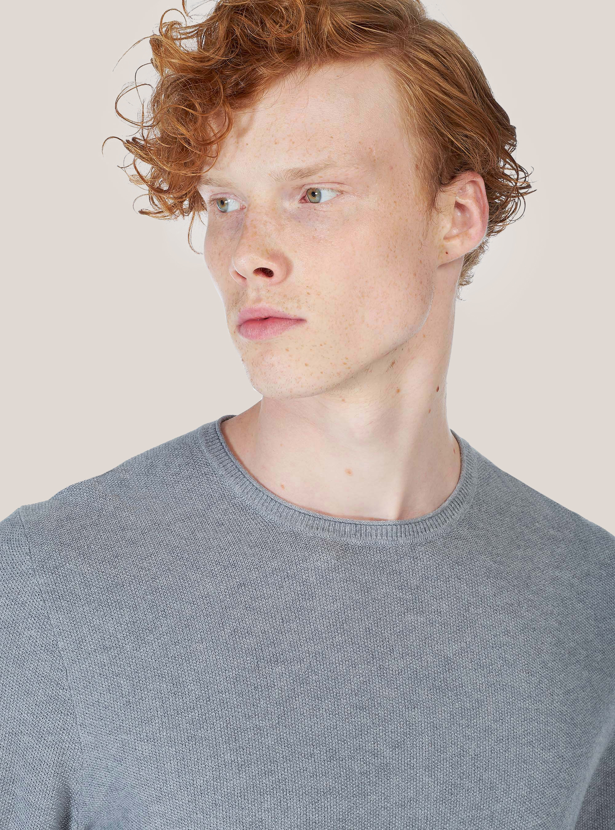 Maglia girocollo in misto cashmere, GRIGIO MELANGE