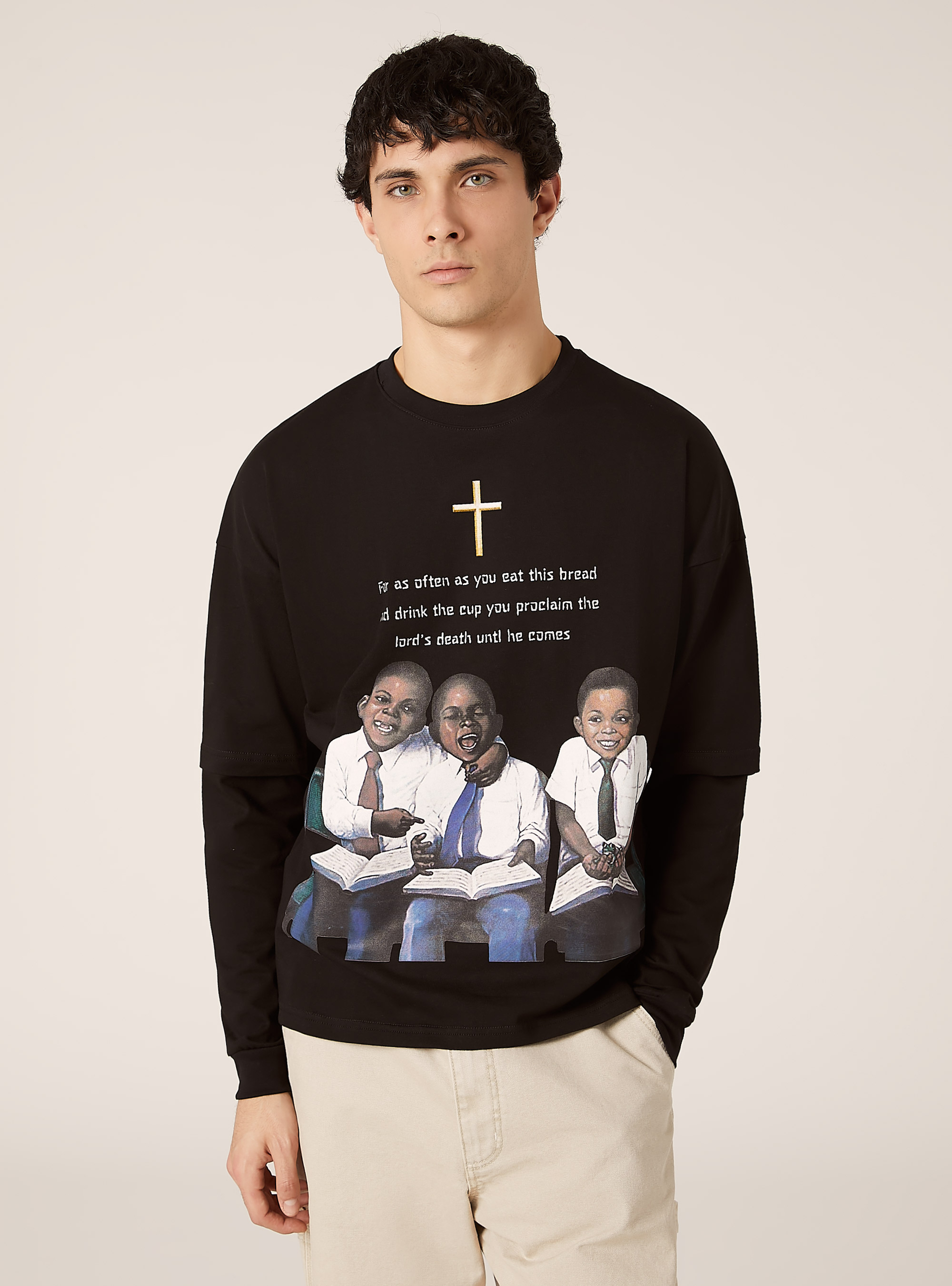 T-shirt à manches longues, coupe évasée, BK1 BLACK