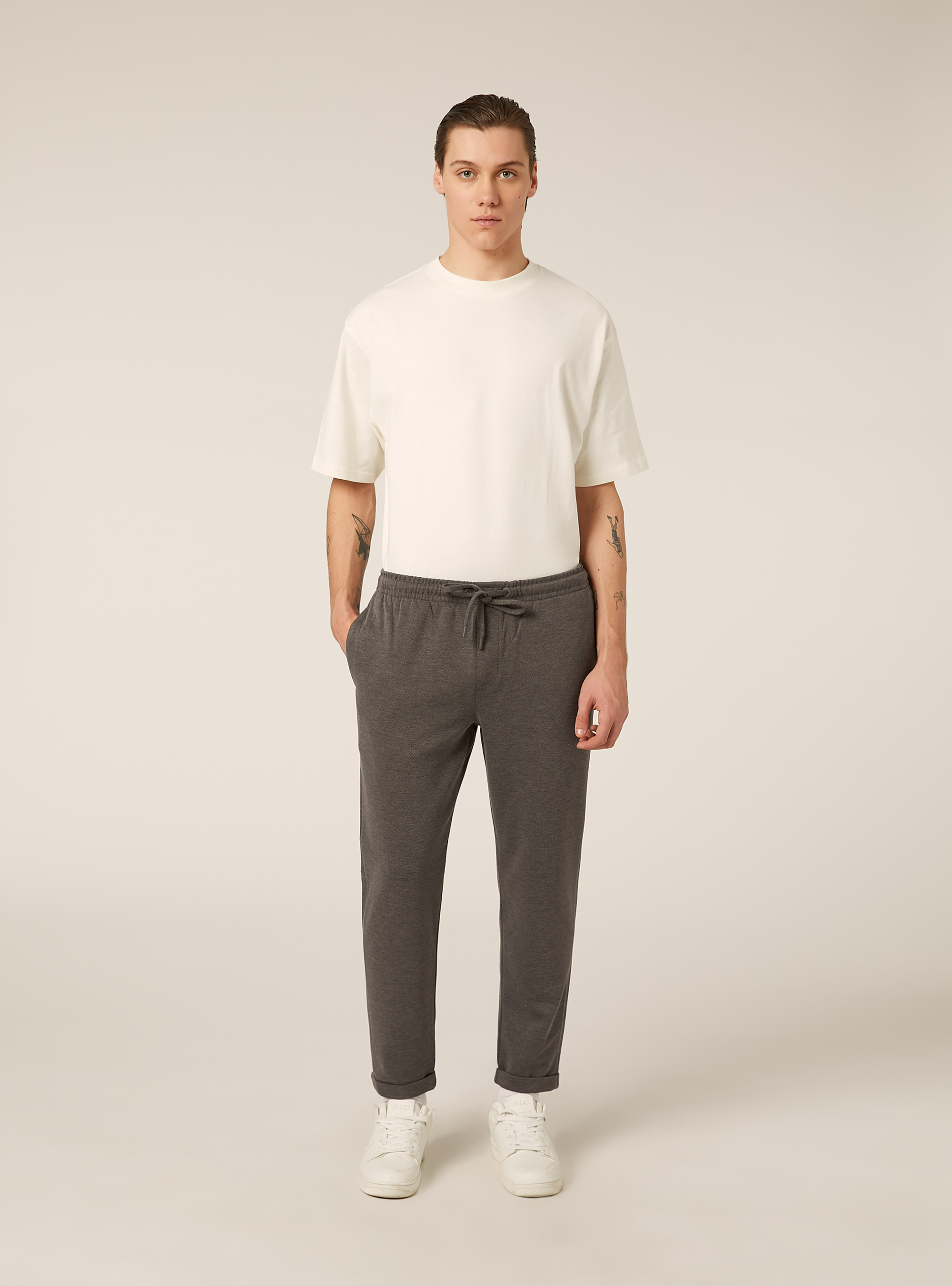 Pantaloni con vita jogger honeycomb, GRIGIO SCURO MELANGE