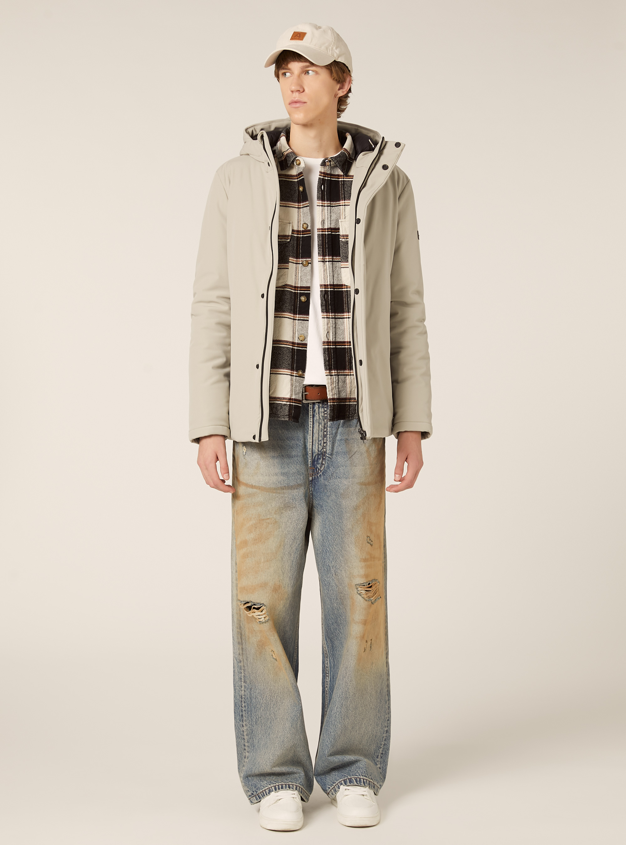 Giubbino con cappuccio e zip impermeabili, CR3 CREAM LIGHT