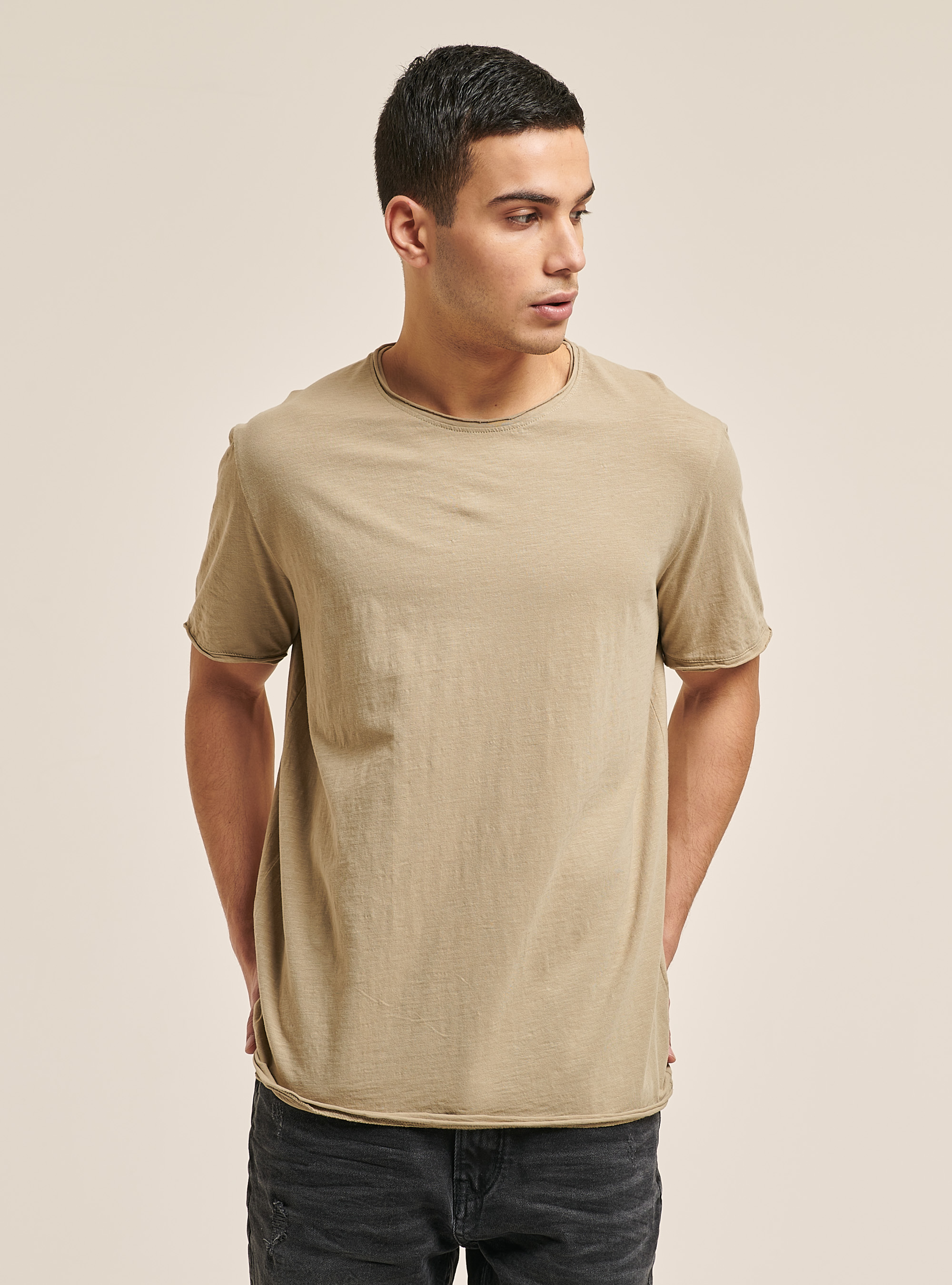 Basic plain cotton T-shirt, C1150 SAND
