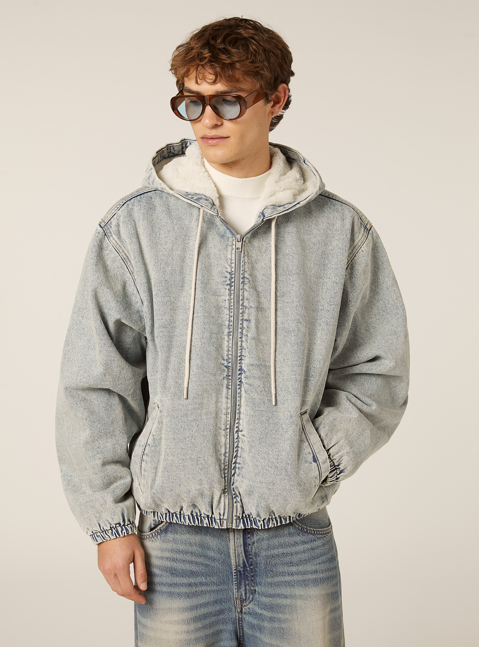 Chaqueta vaquera con forro de piel, D006 AZURE